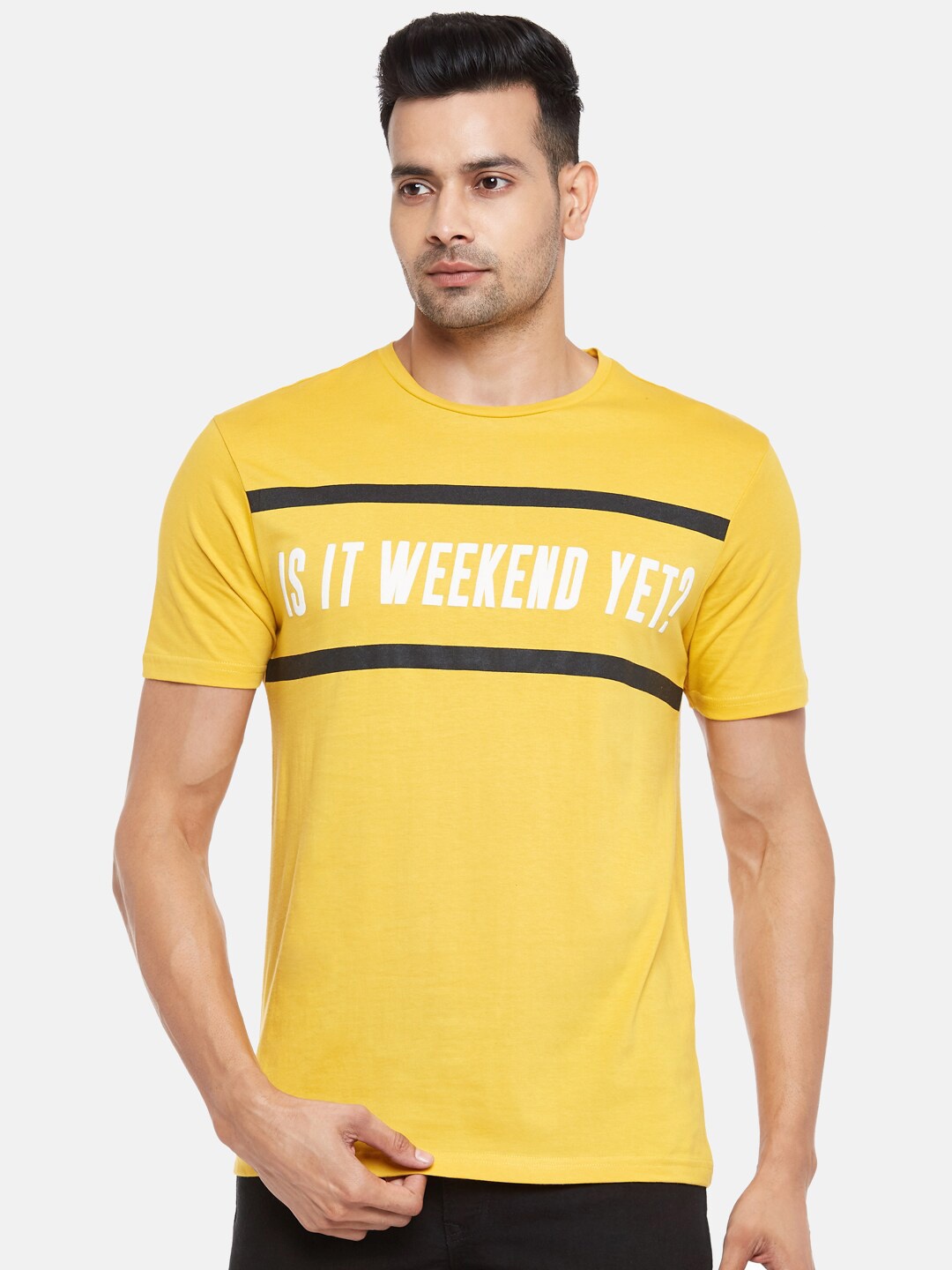 

People Men Mustard Yellow Printed T-shirt