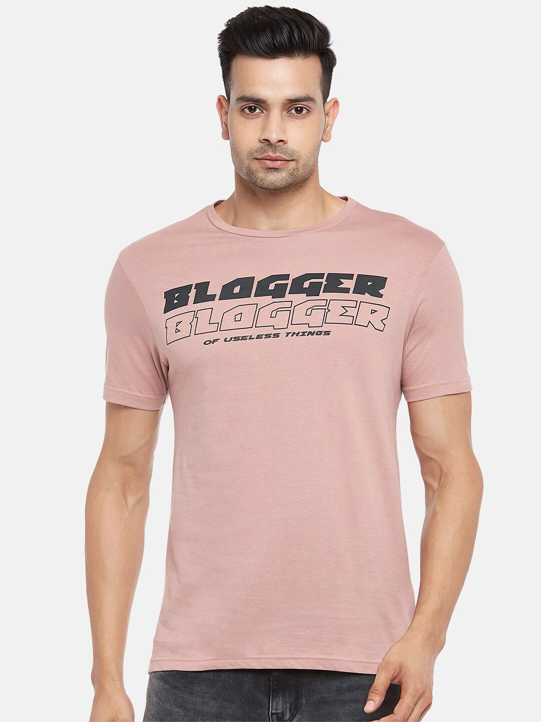 

People Men Mauve Typography Printed Cotton T-shirt