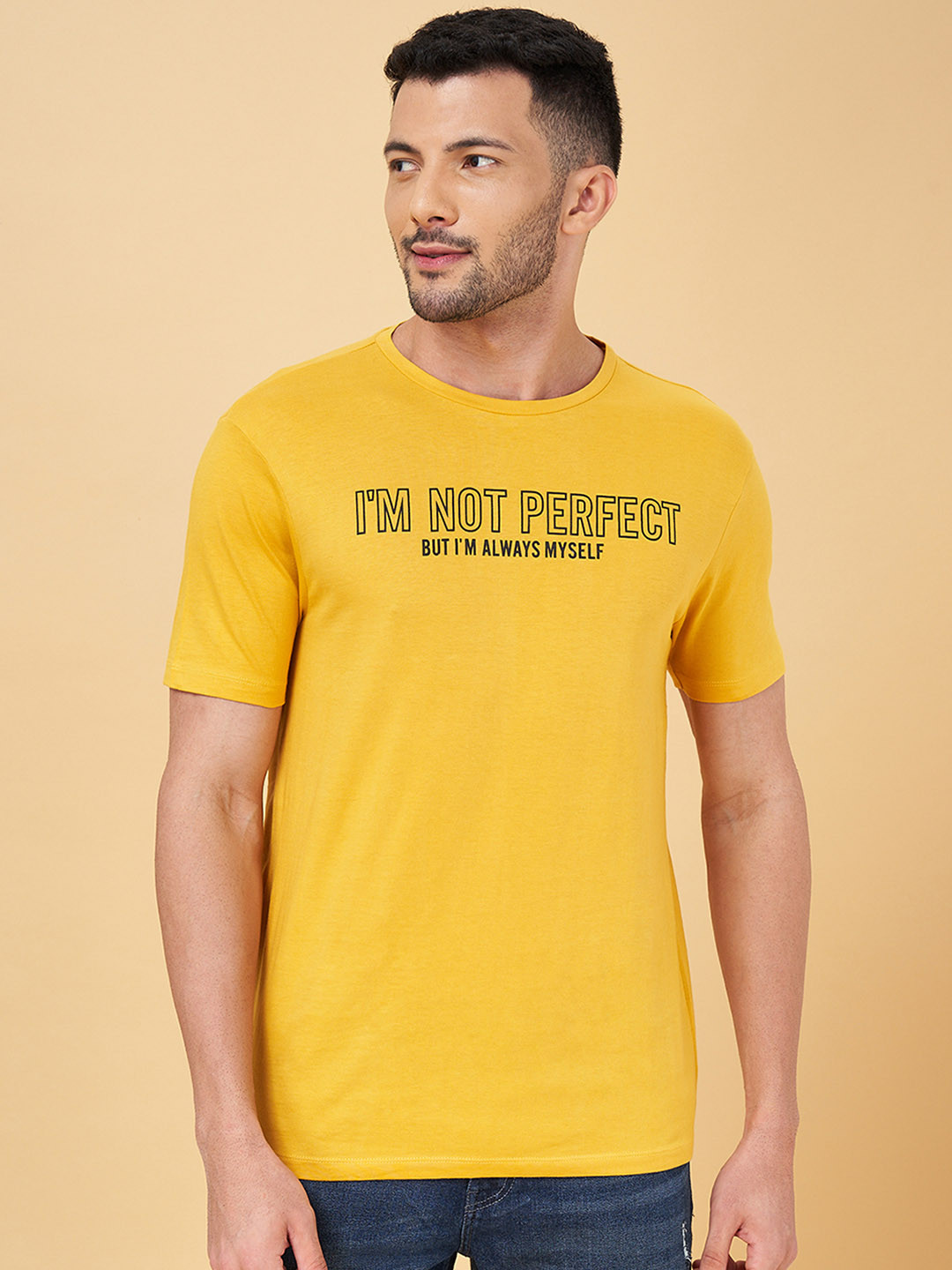

People Men Mustard Yellow Typography Printed T-shirt