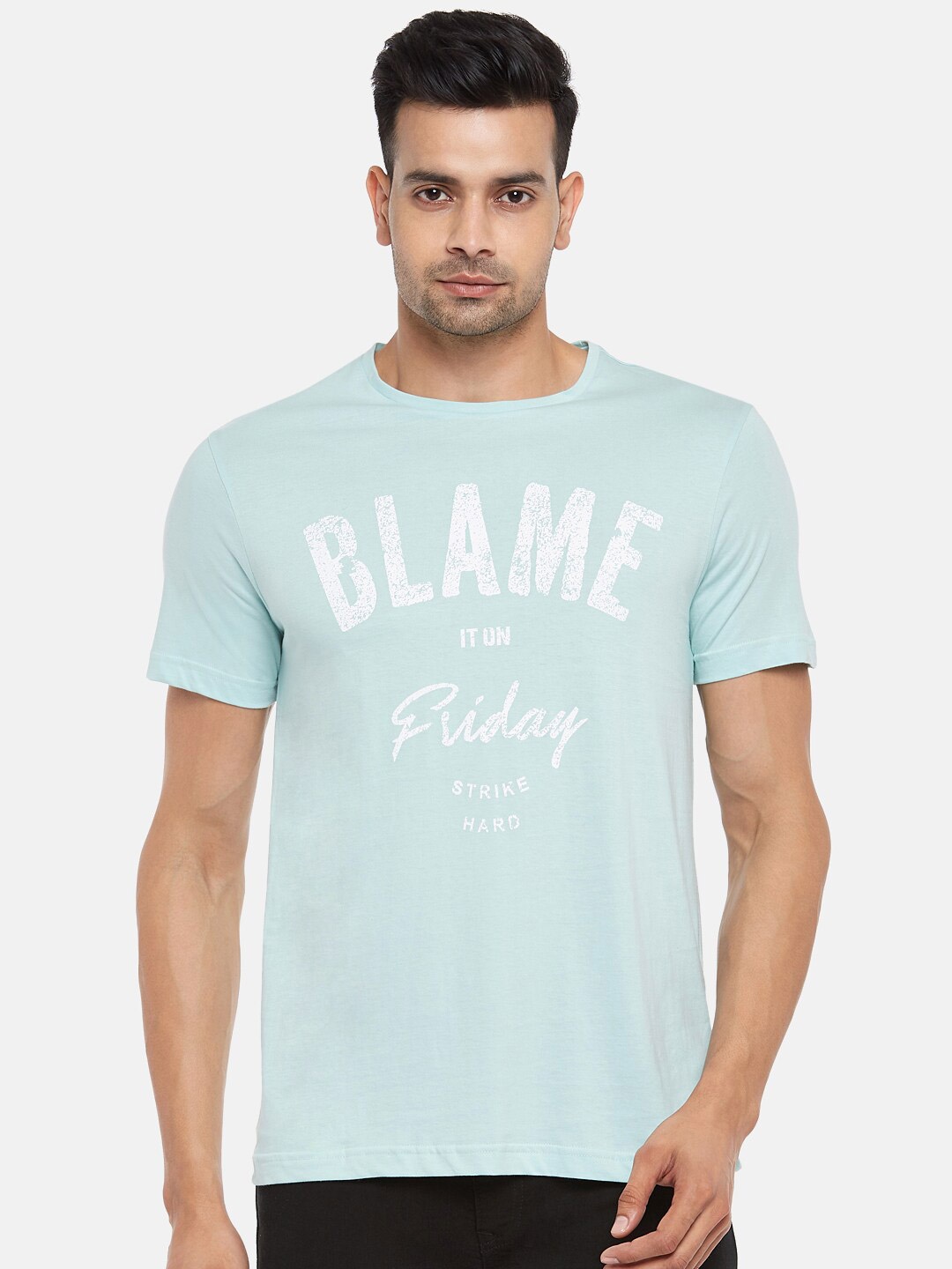 

People Men Blue Printed Cotton T-shirt