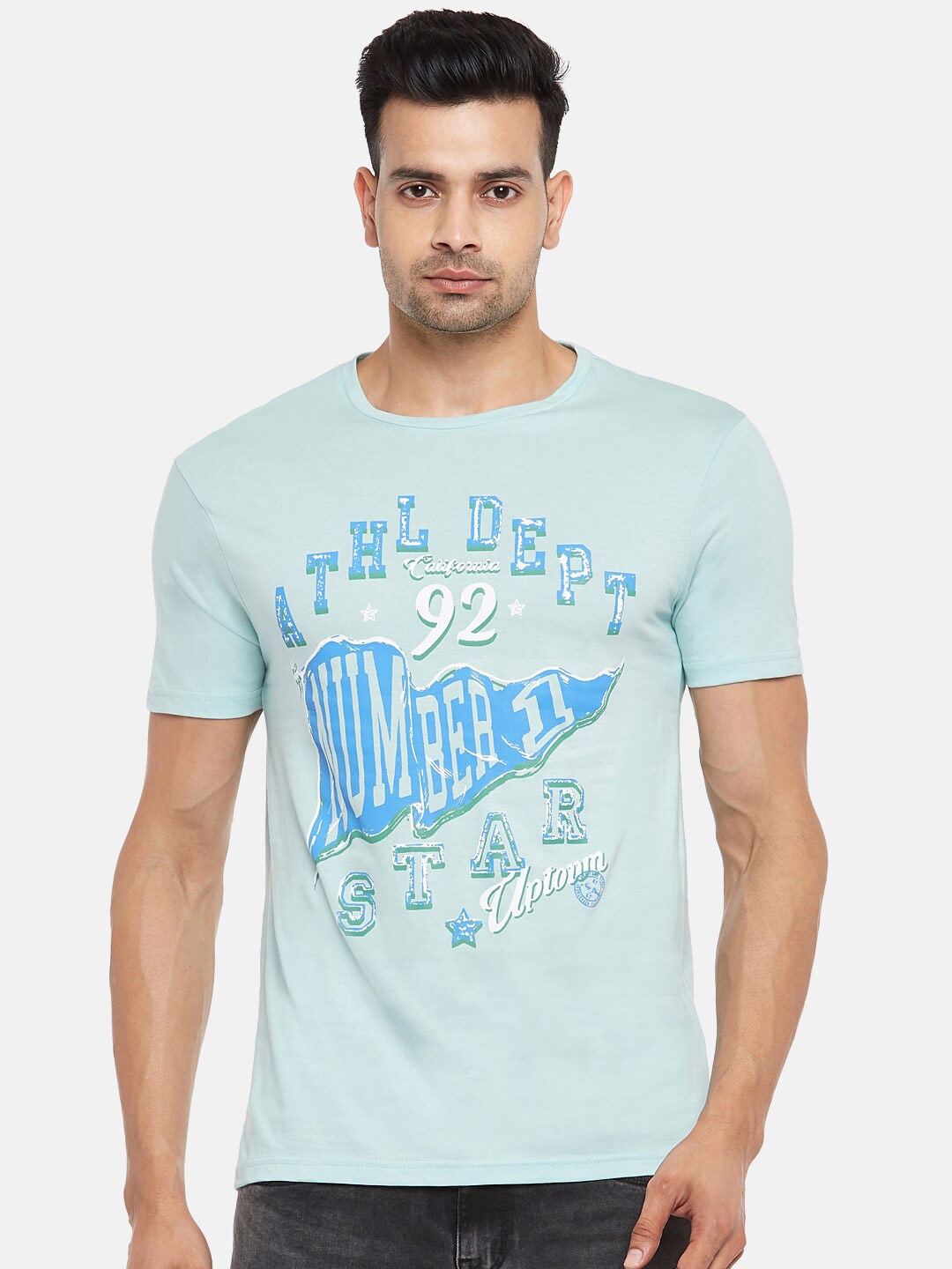 

People Men Blue Printed T-shirt