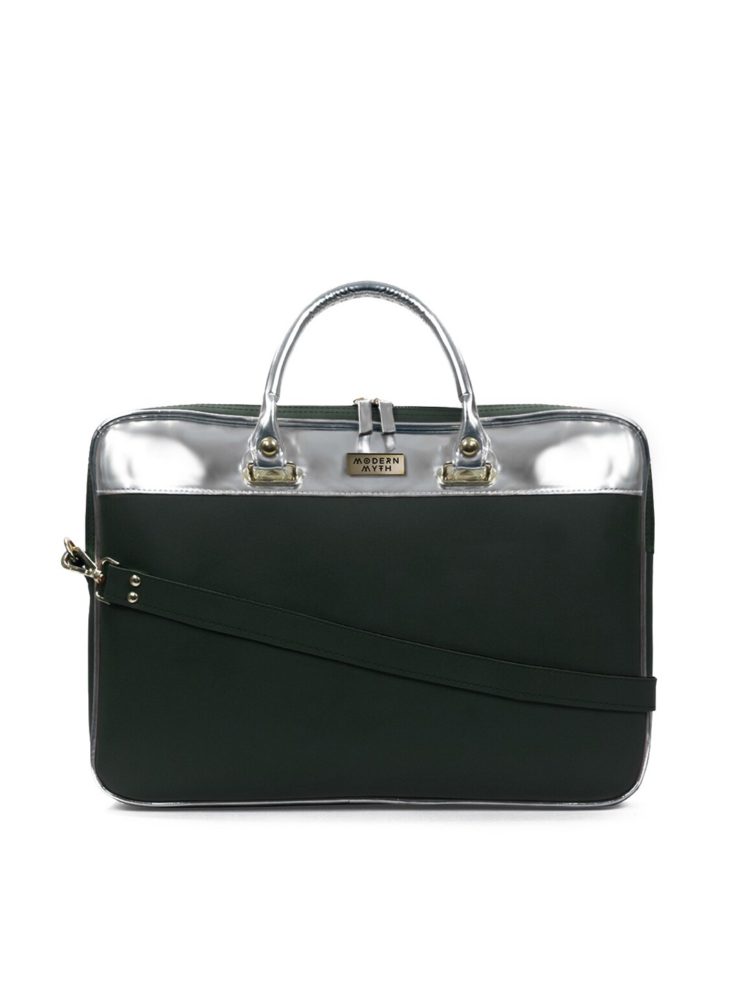 

MODERN MYTH Women Olive Green & Silver-Toned Colourblocked PU Laptop Sleeve