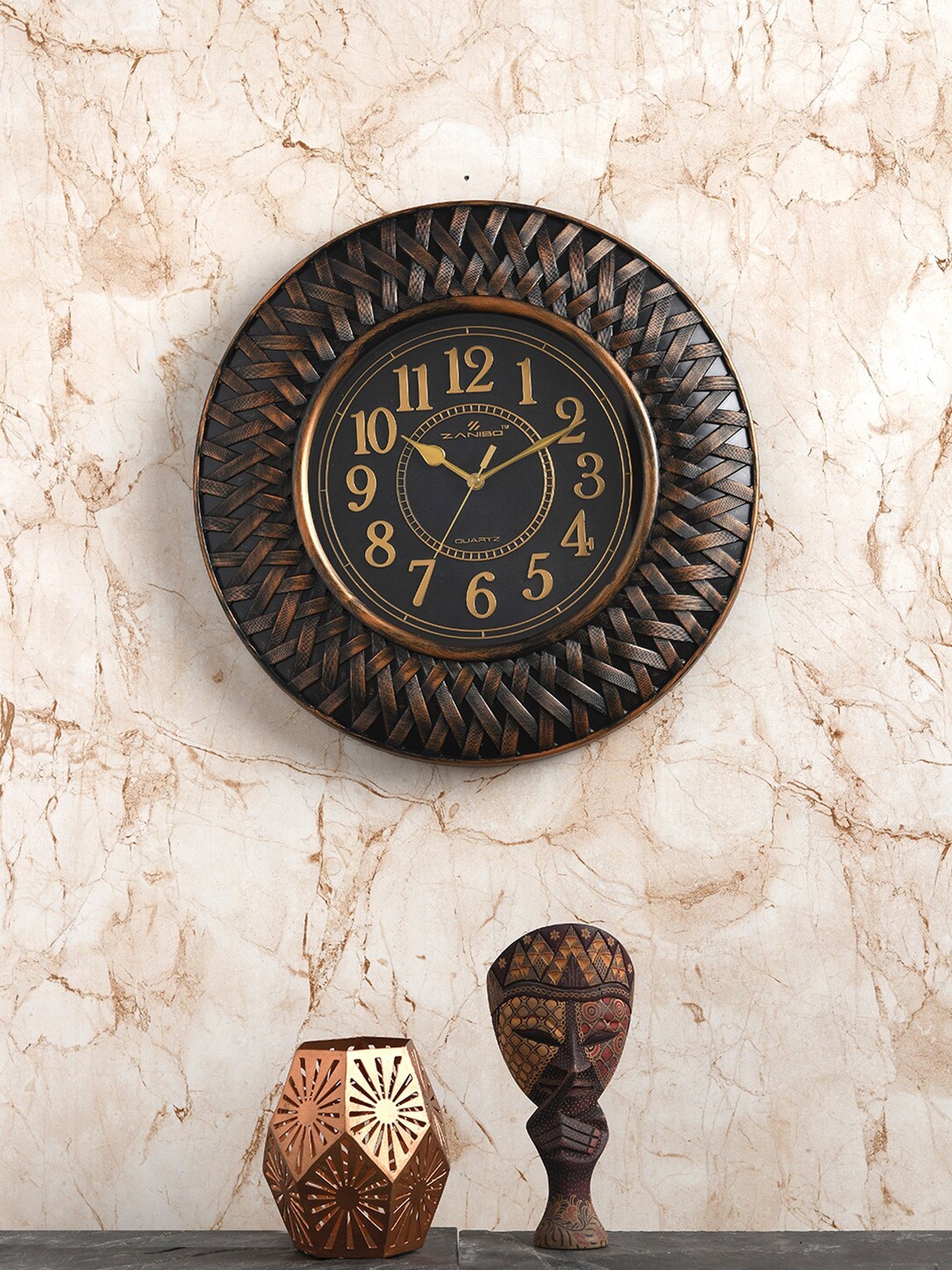 

ZANIBO Copper-Toned & Black Textured Vintage Wall Clock