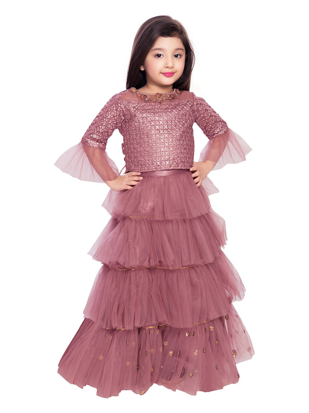 

BETTY Girls Embroidered Ready to Wear Lehenga Choli & Dupatta, Mauve