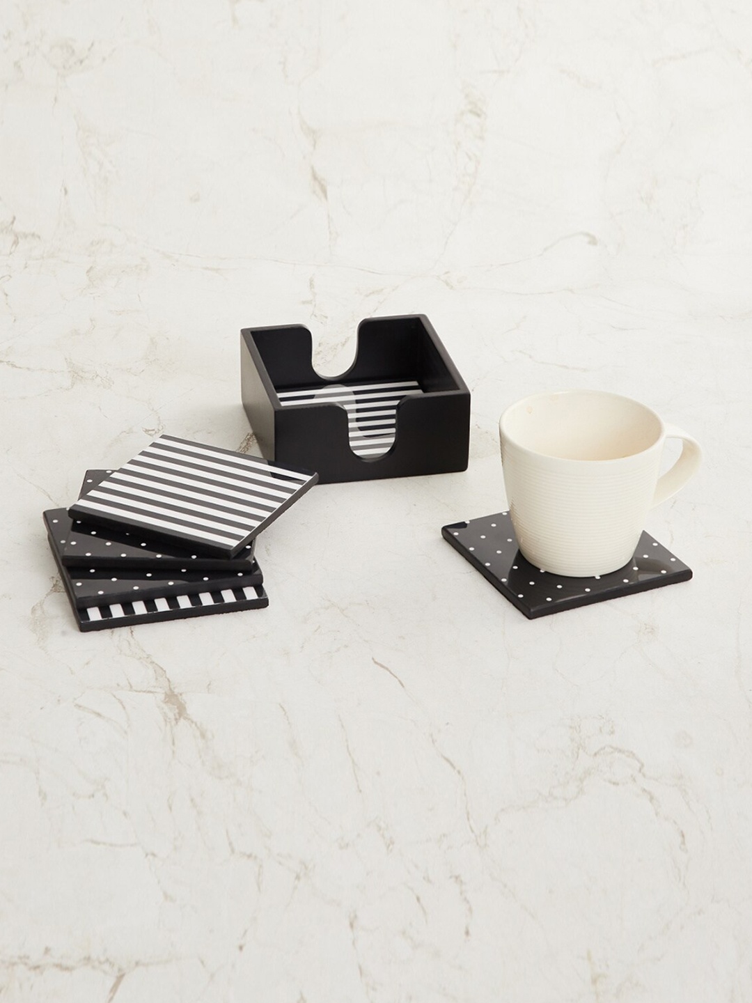 

VarEesha Set Of 6 Black & White Printed Ceramic Coasters