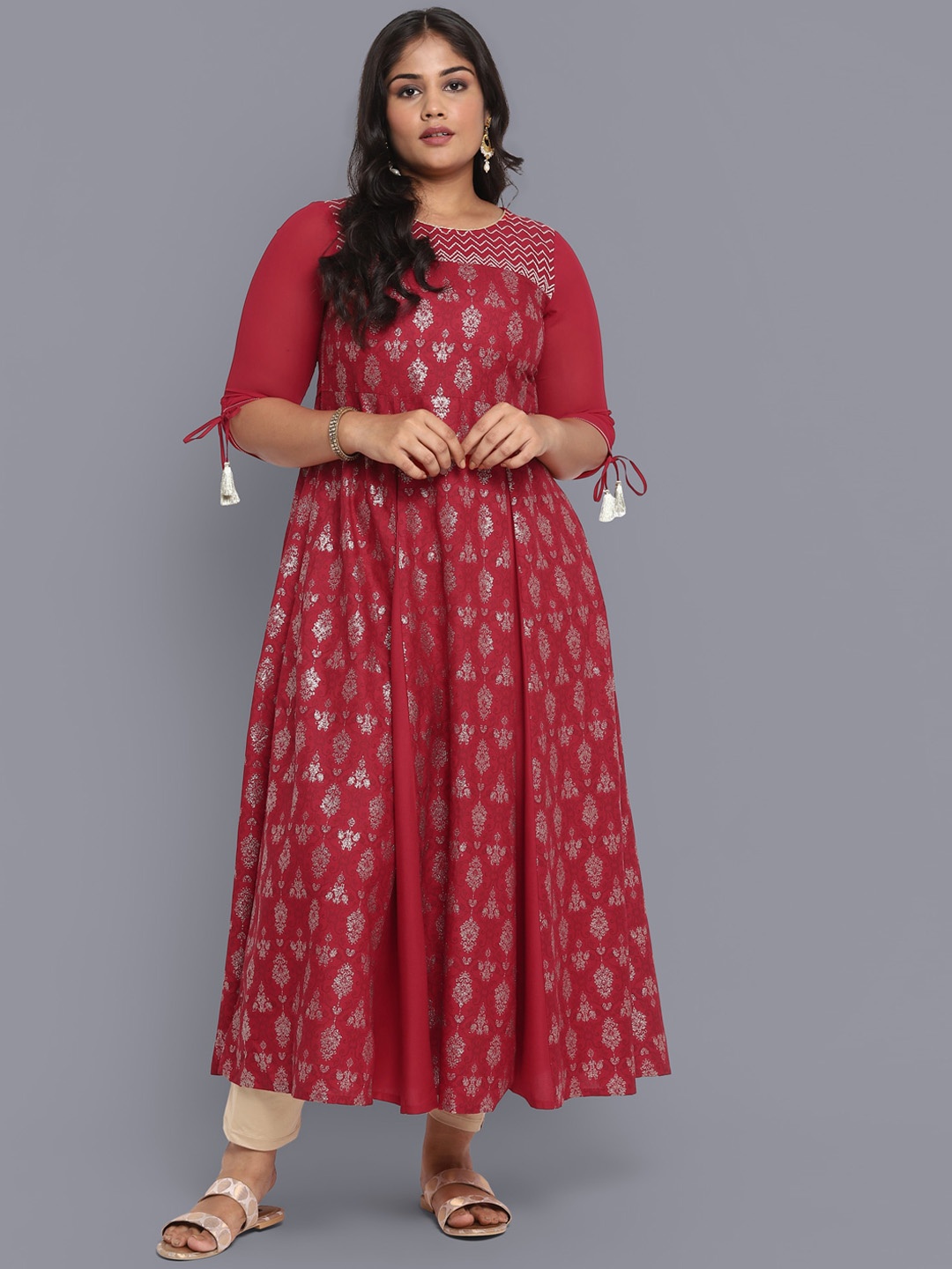 

AURELIA Red Ethnic Motifs Midi Dress