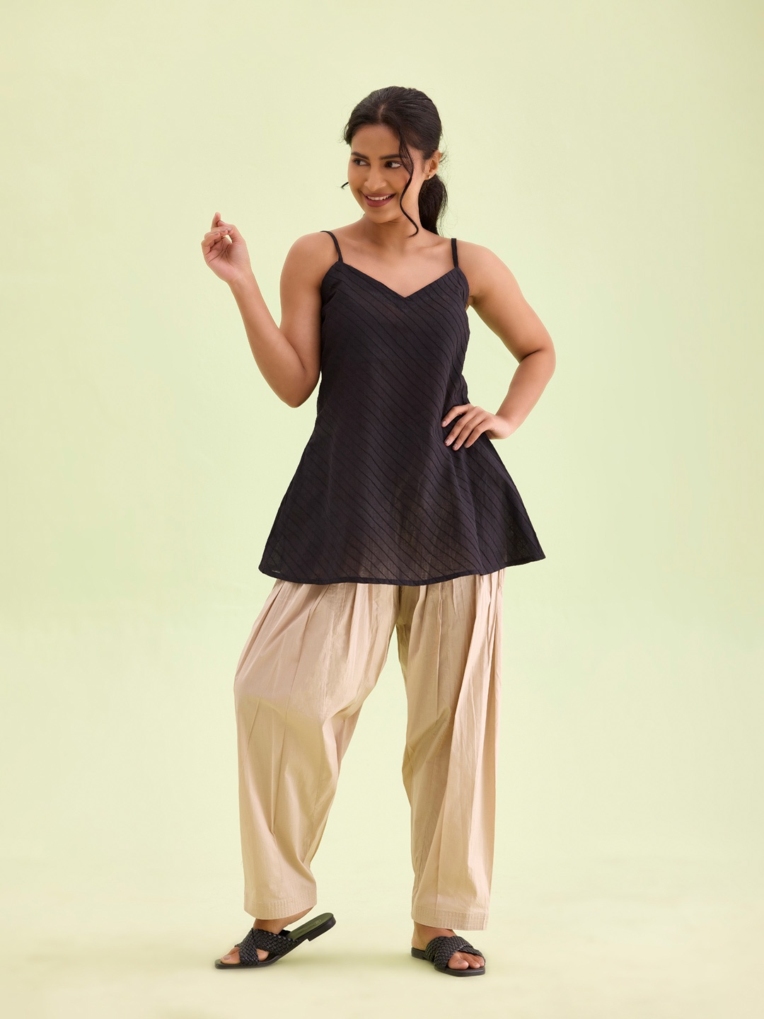 

Go Colors Women Beige Solid Cotton Salwar
