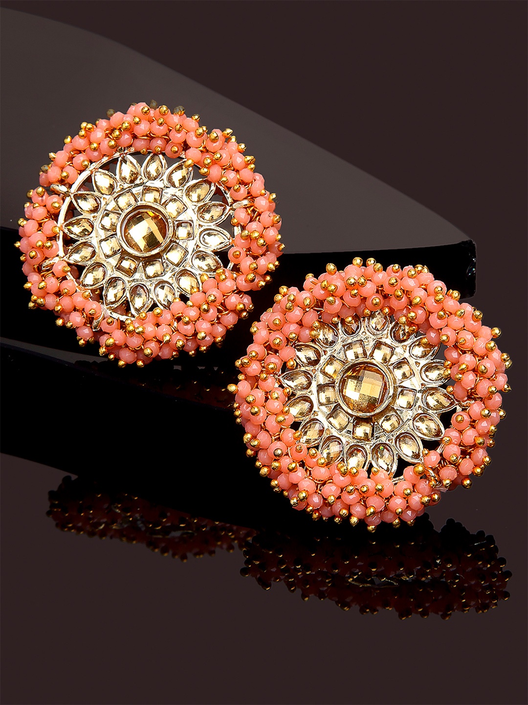 

KARATCART Peach Floral Studs Earrings