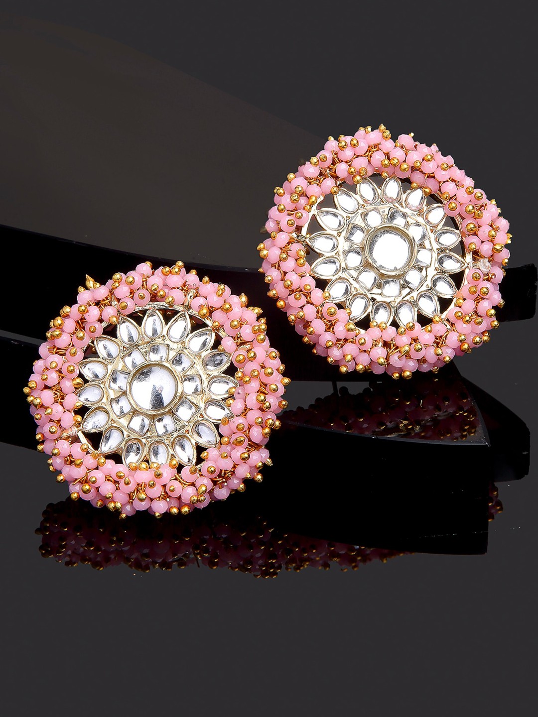 

KARATCART Pink & White Gold-Plated Floral Drop Earrings