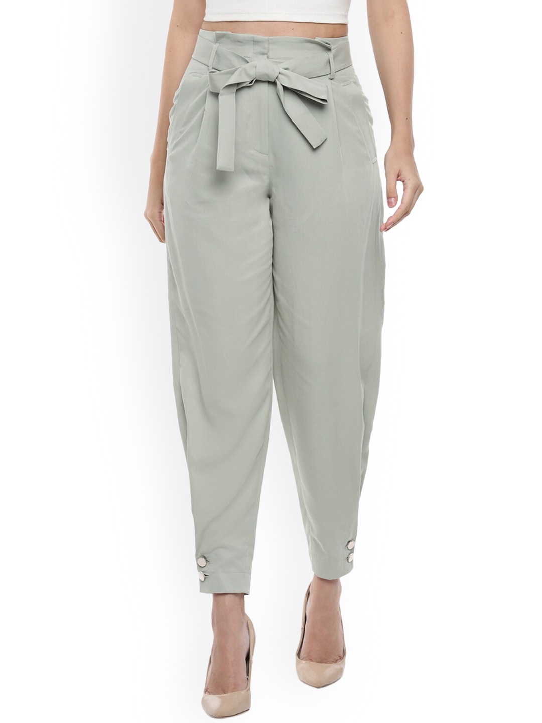 

Ted Baker Women Green Loose Fit Pleated Peg Trousers