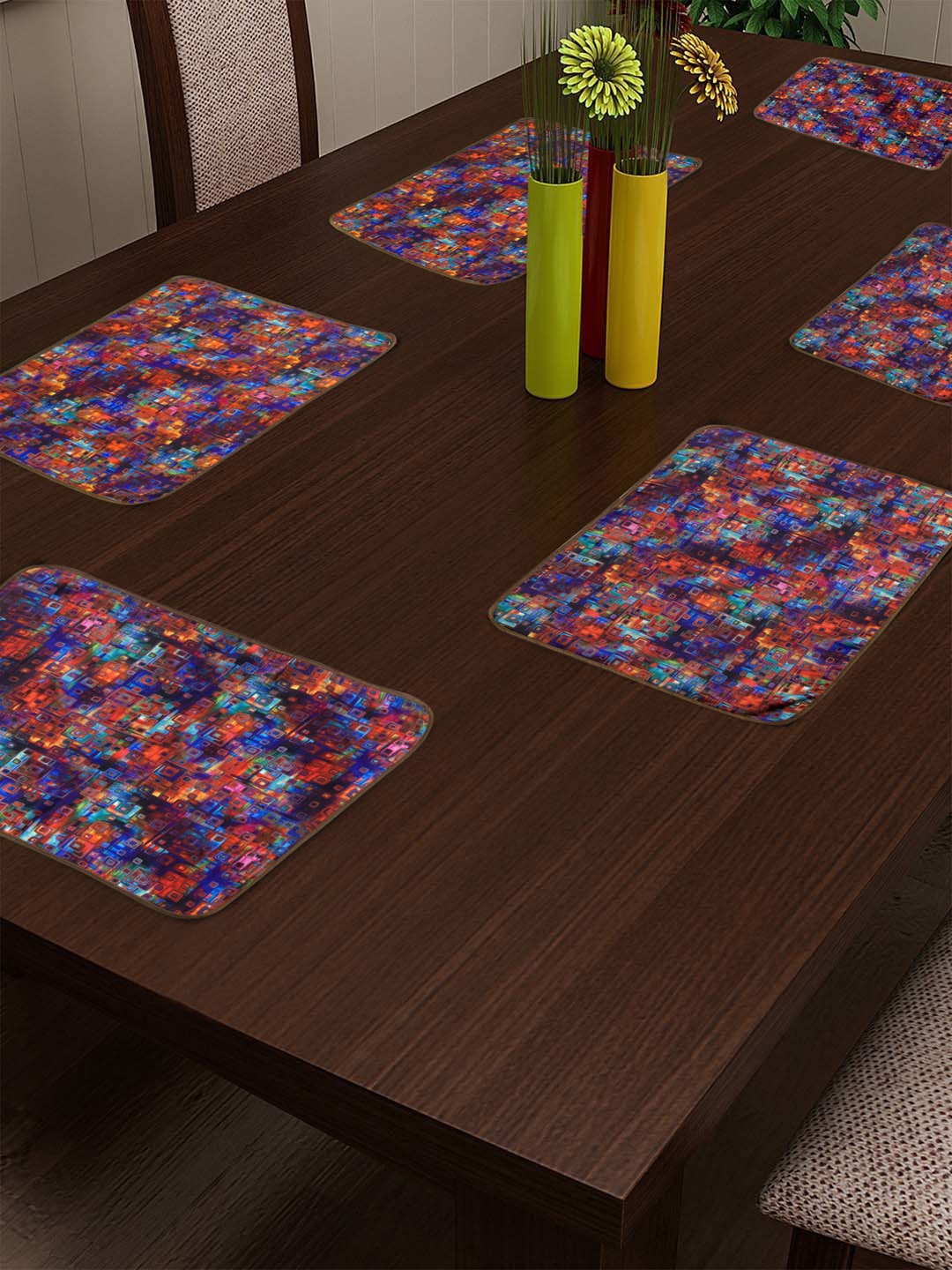 

DECOREALM Set of 6 Blue & Orange Printed Table Mats