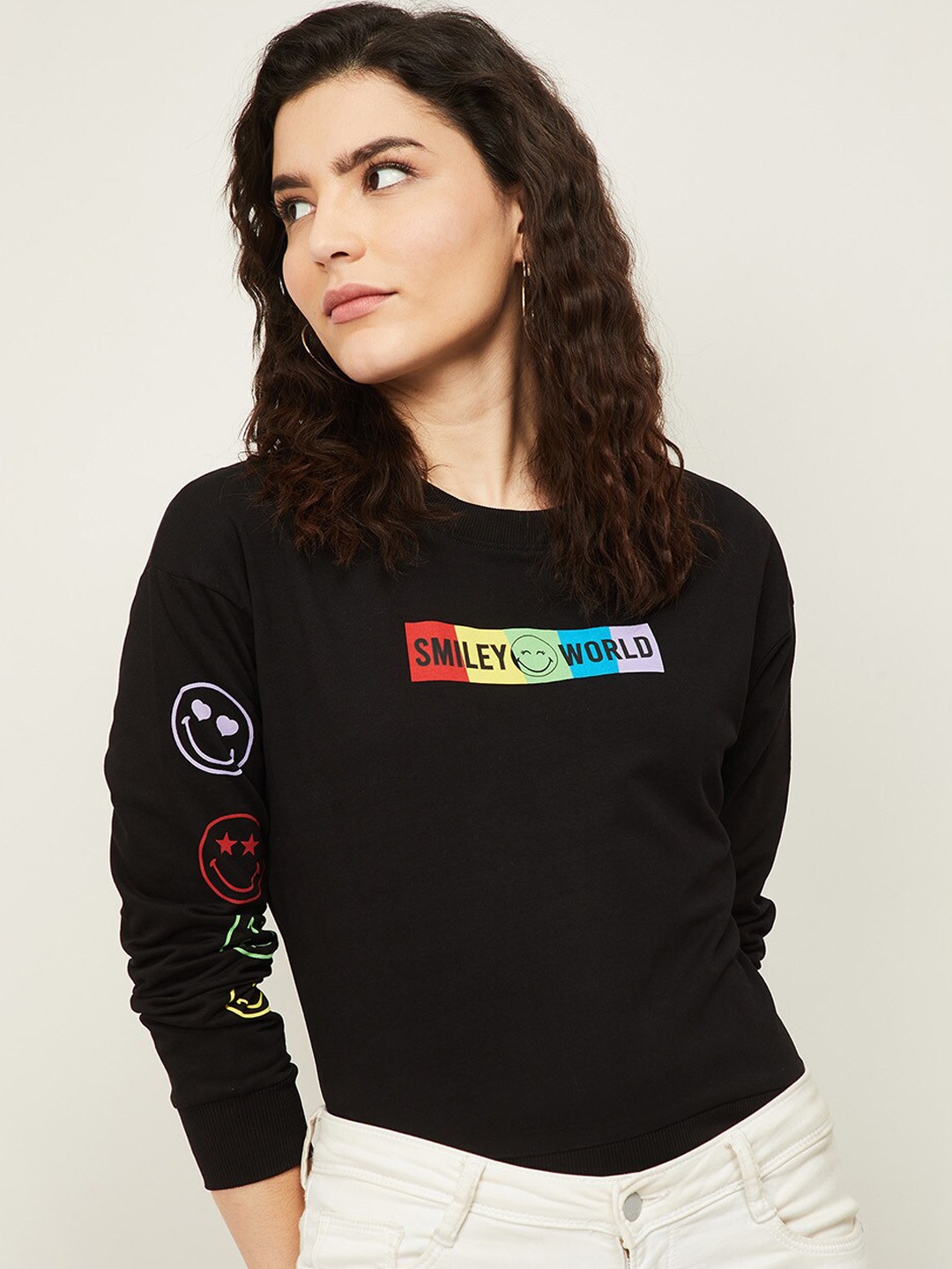

SmileyWorld Women Black Printed Sweatshirt