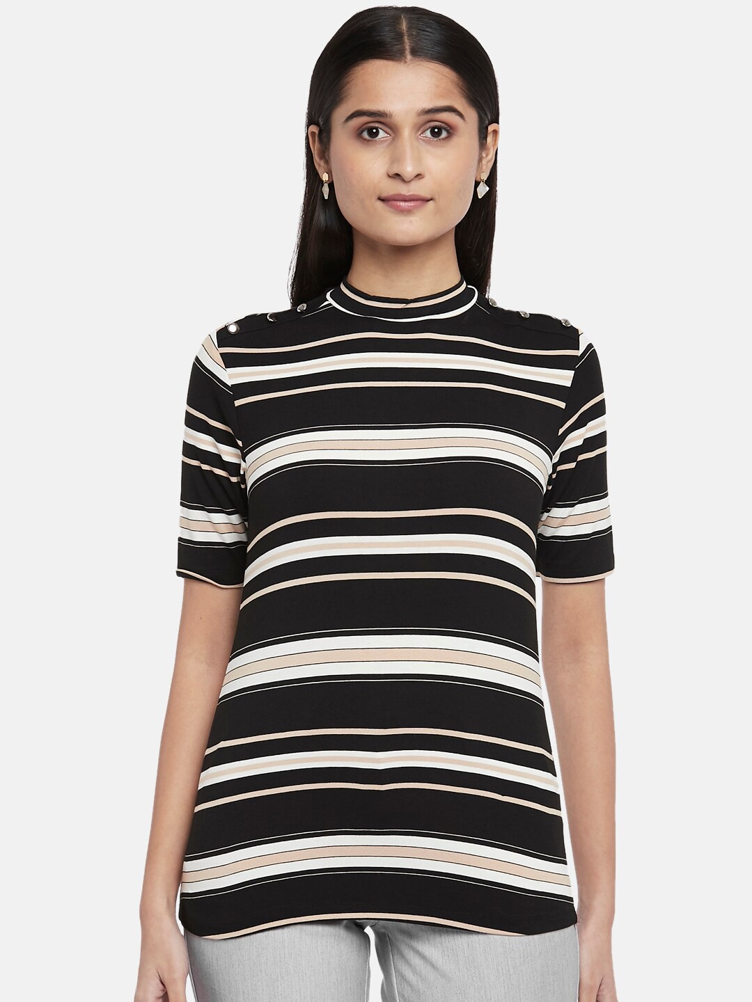 

Annabelle by Pantaloons Black & White Striped Regular Top