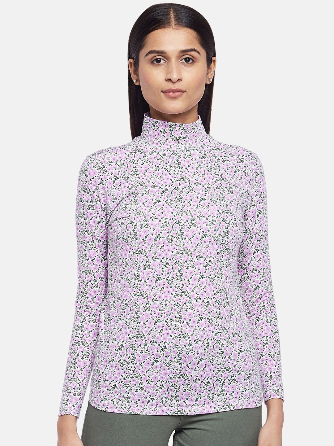 

Honey by Pantaloons Purple & Green Floral Regular Top