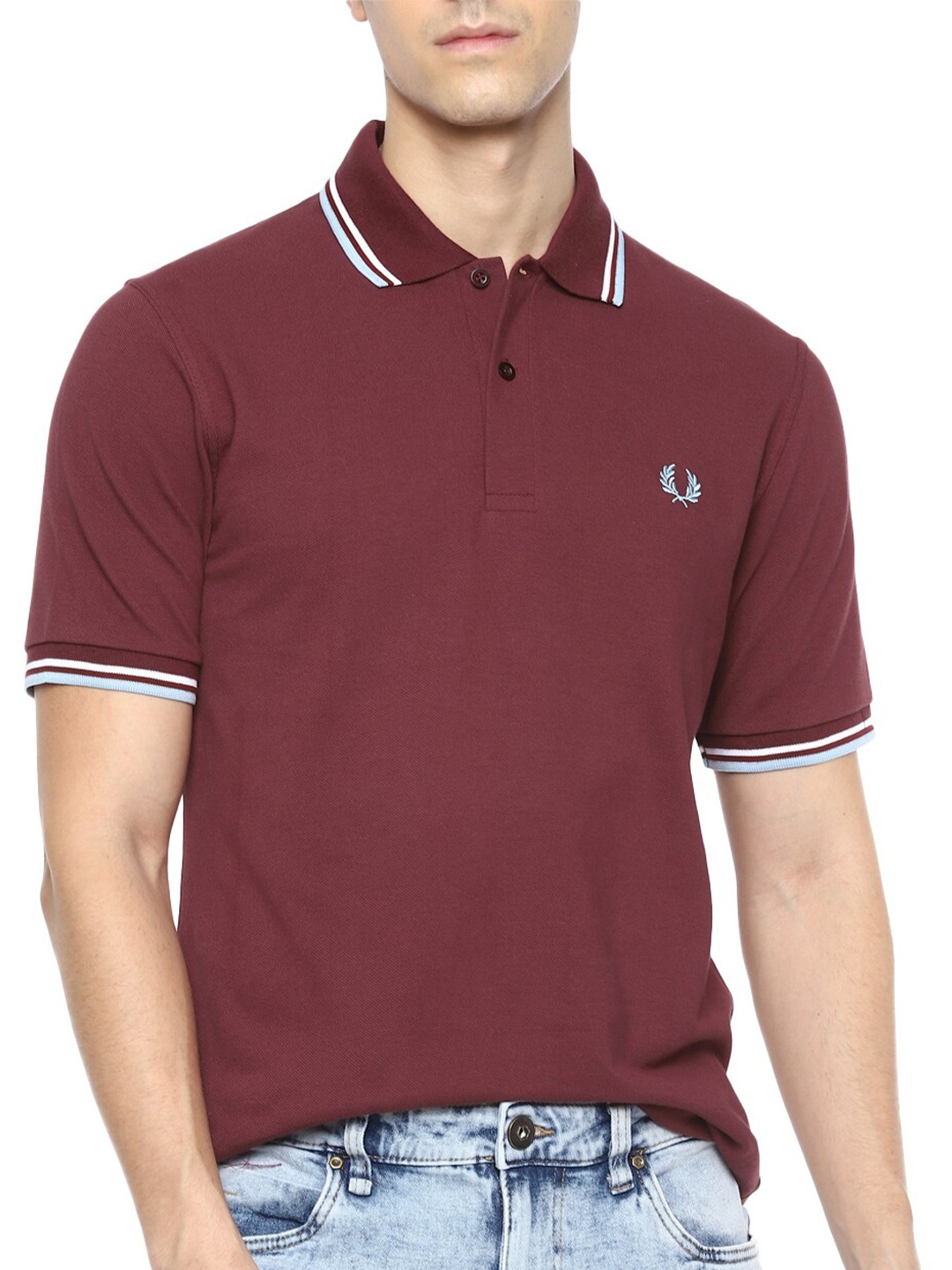 

Fred Perry Men Burgundy Polo Collar Cotton T-shirt