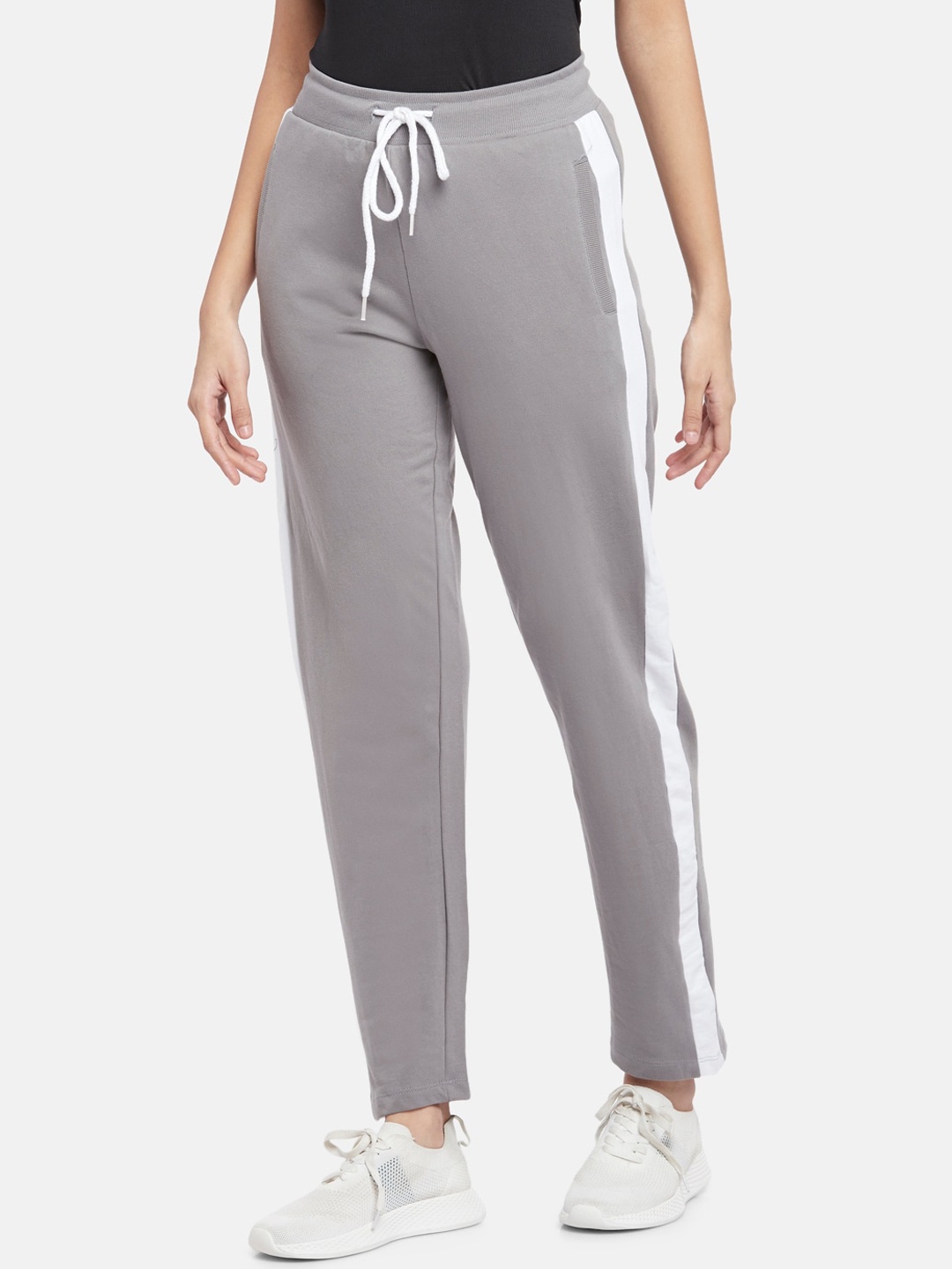 

Ajile by Pantaloons Women Grey Melange & White Solid Pure Cotton Joggers