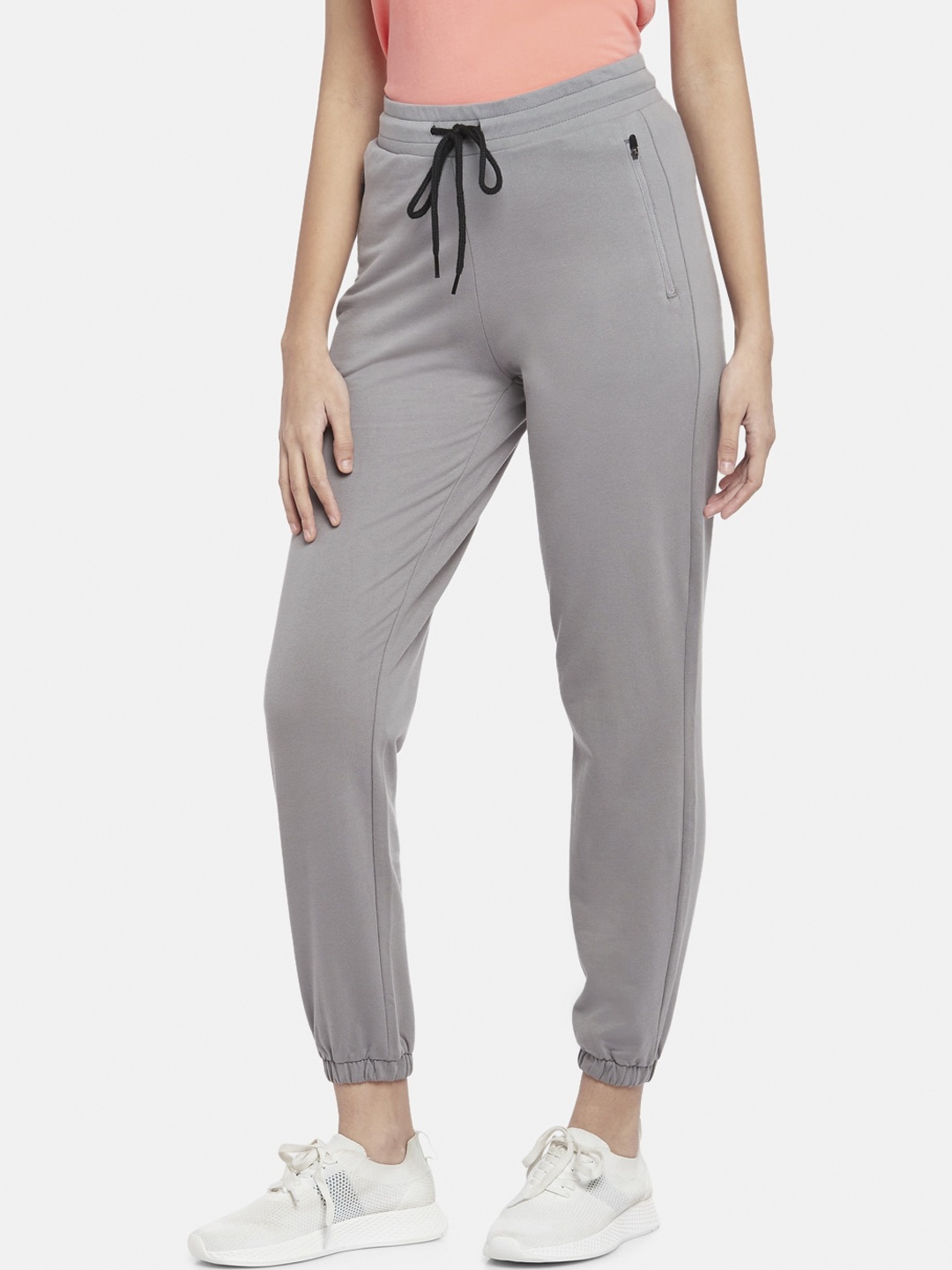 

Ajile by Pantaloons Women Grey Solid Pure Cotton Joggers