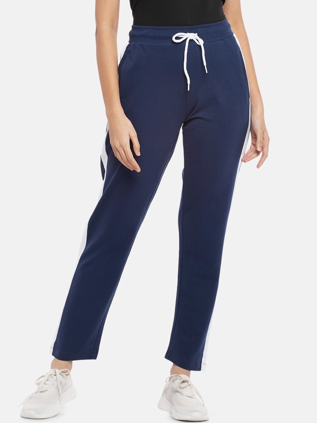

Ajile by Pantaloons Women Navy Blue Solid Pure Cotton Trackpant