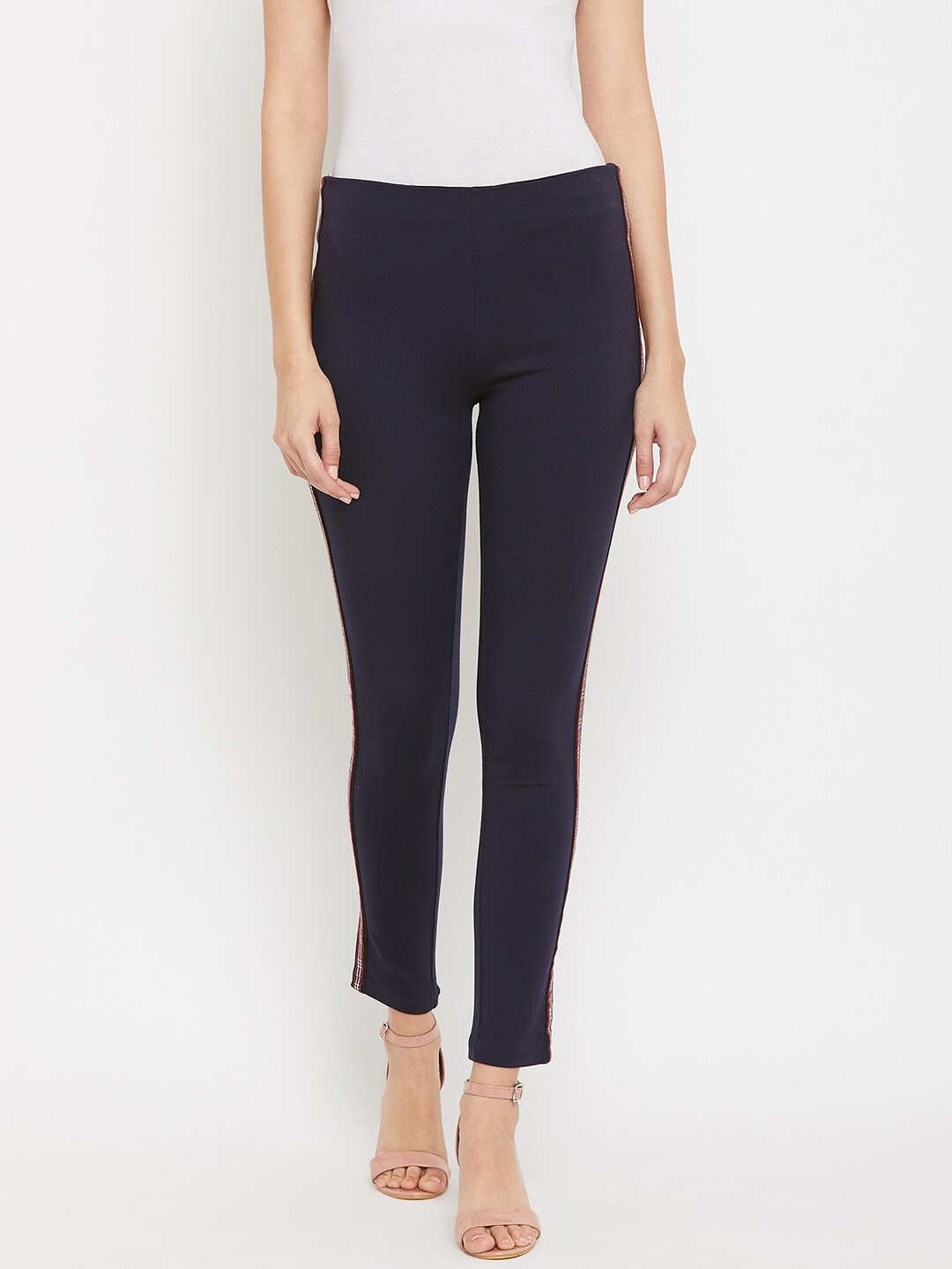 

Madame Women Blue Solid Cotton Slim-Fit Treggings