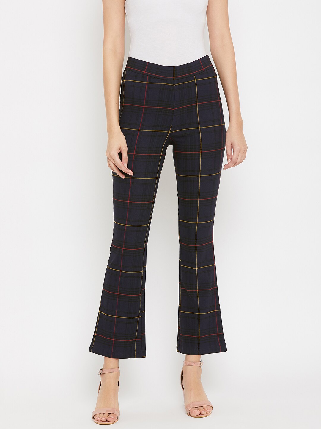 

Madame Women Blue & Red Checked Cotton Treggings