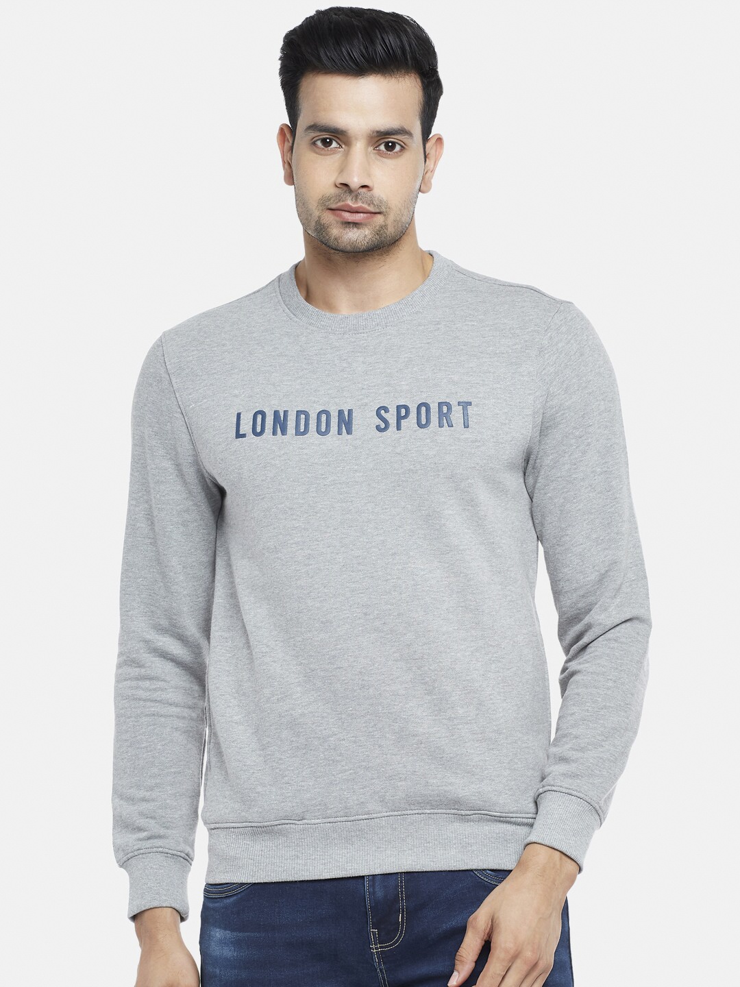 

BYFORD by Pantaloons Men Grey Melange Printed Sweatshirt