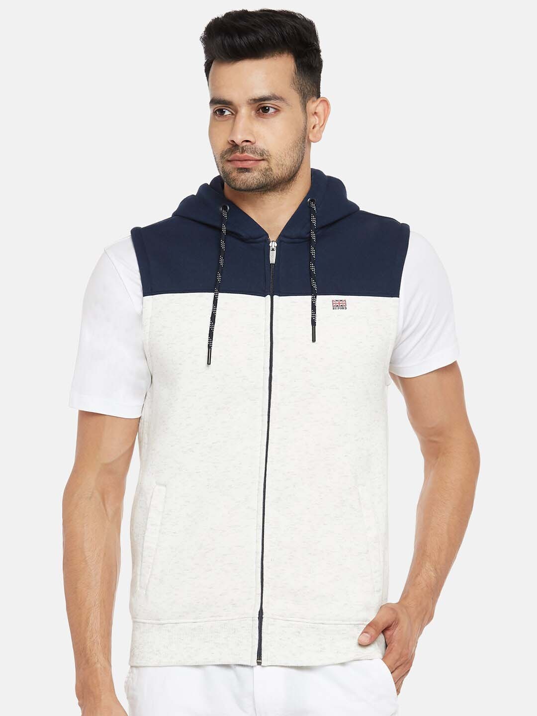 

BYFORD by Pantaloons Men Beige & Navy Blue Colourblocked Sweatshirt