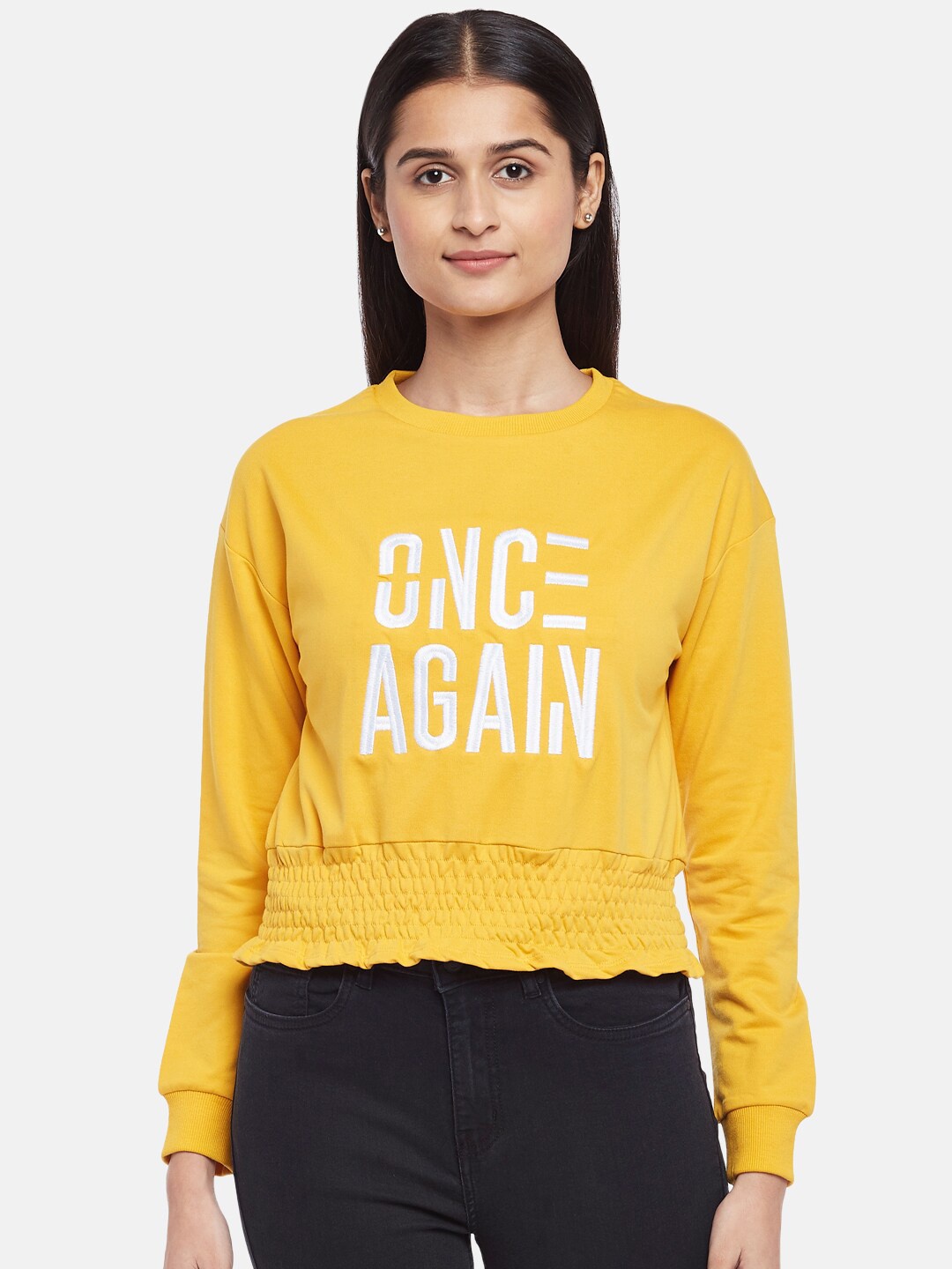 

People Women Yellow Printed Sweatshirt