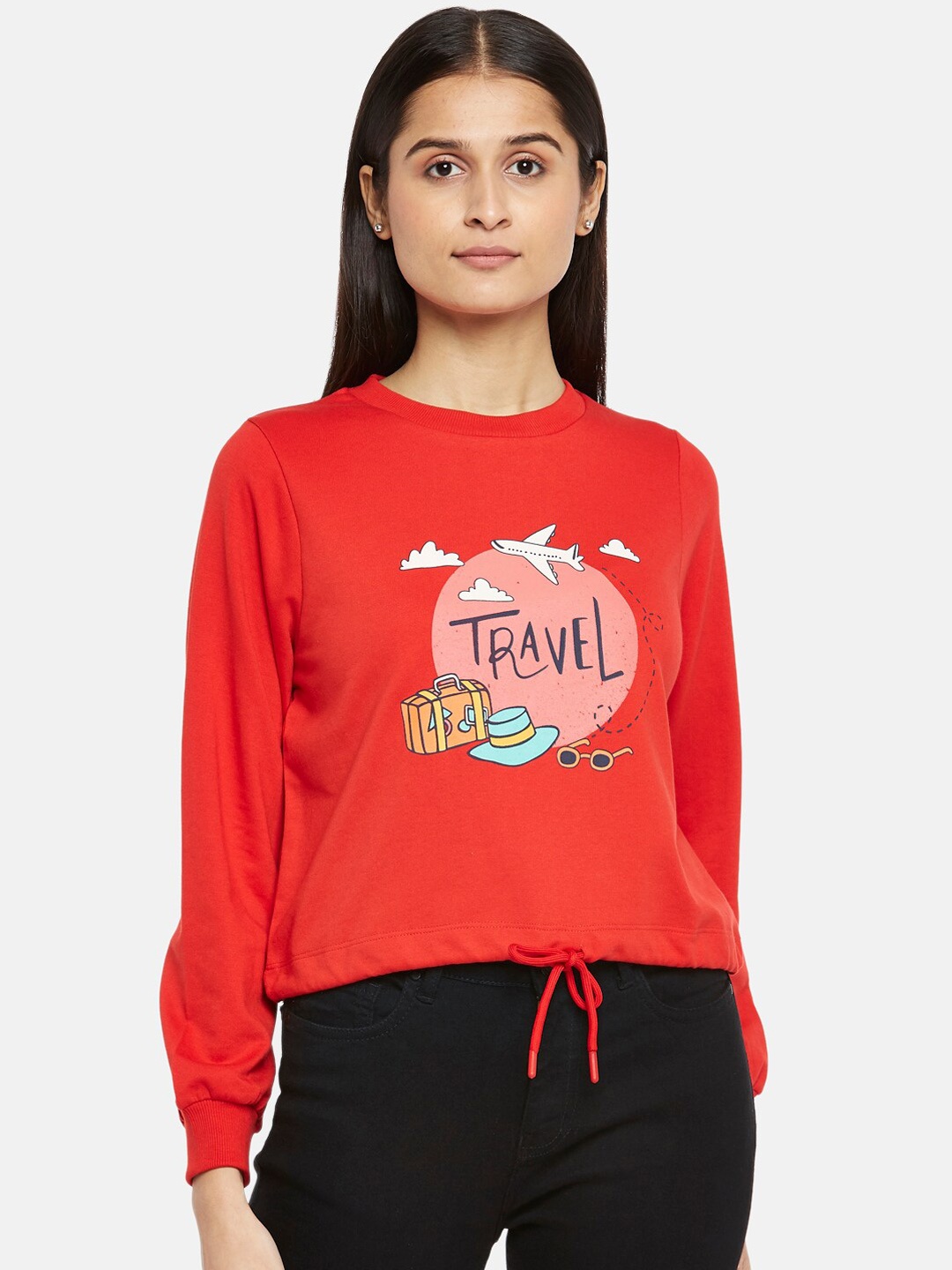 

People Women Red Printed Sweatshirt