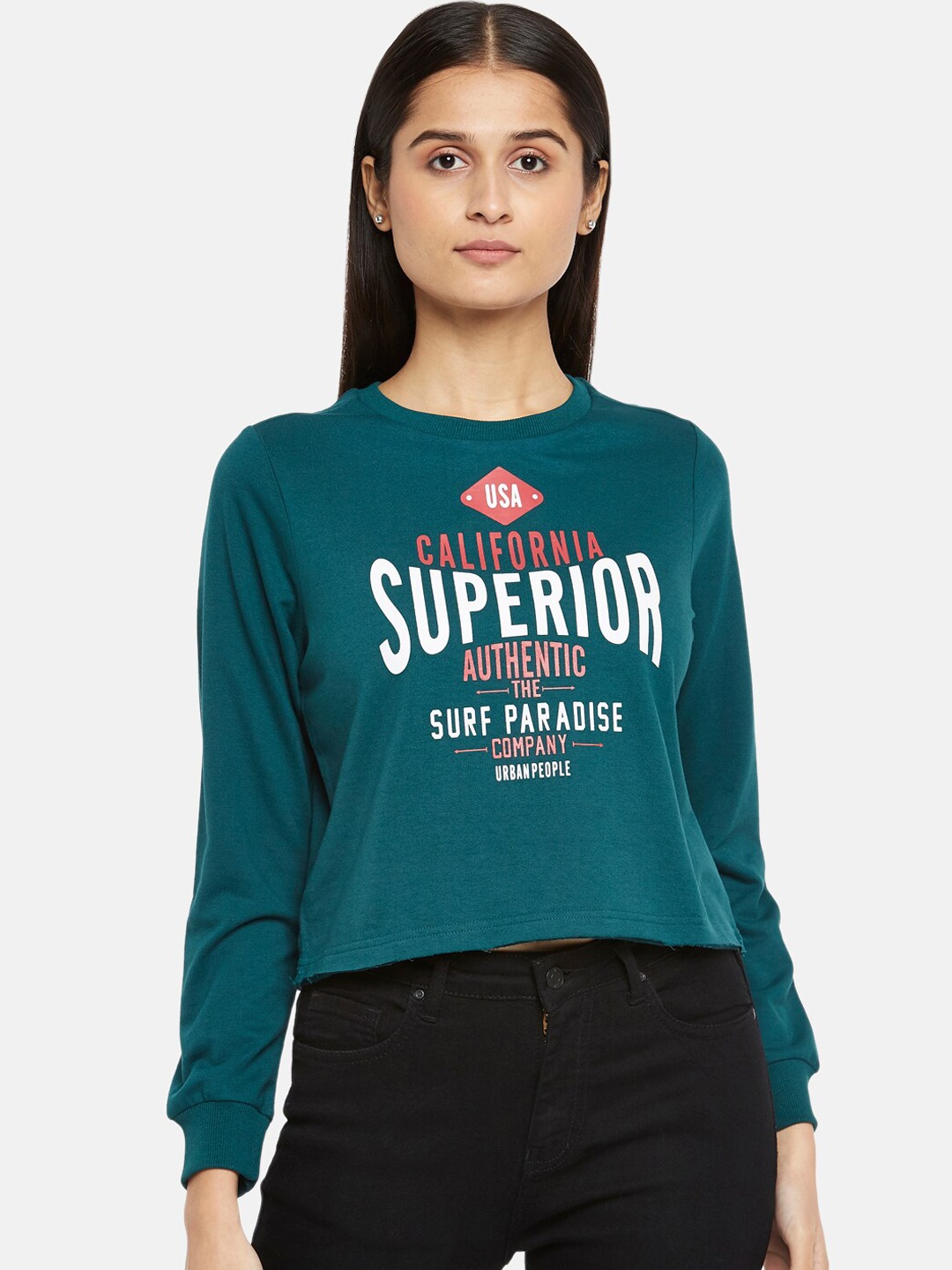 

People Women Green Printed Sweatshirt