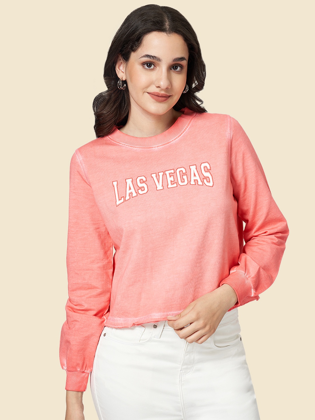 

People Women Coral Typography Printed Pure Cotton Sweatshirt