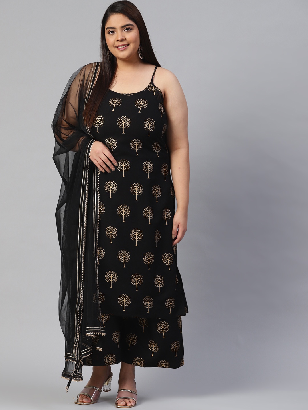 

Divena Women Black Ethnic Motifs Printed Regular Pure Cotton Kurta with Palazzos & With Dupatta