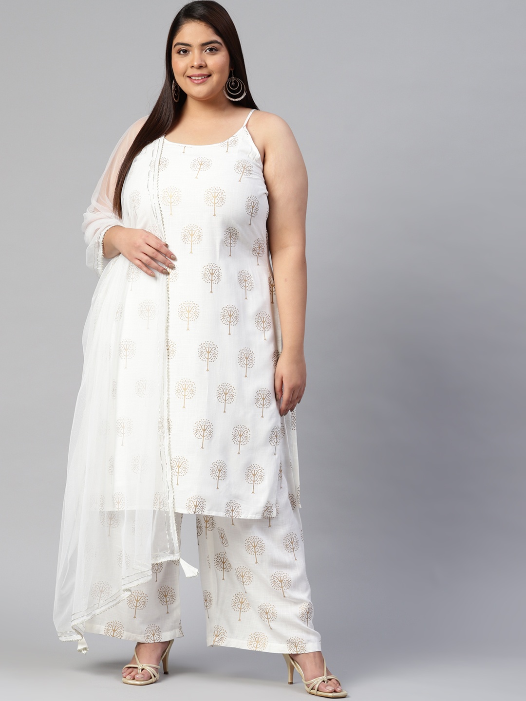 

Divena Women White Ethnic Motifs Printed Regular Pure Cotton Kurta with Palazzos & With Dupatta