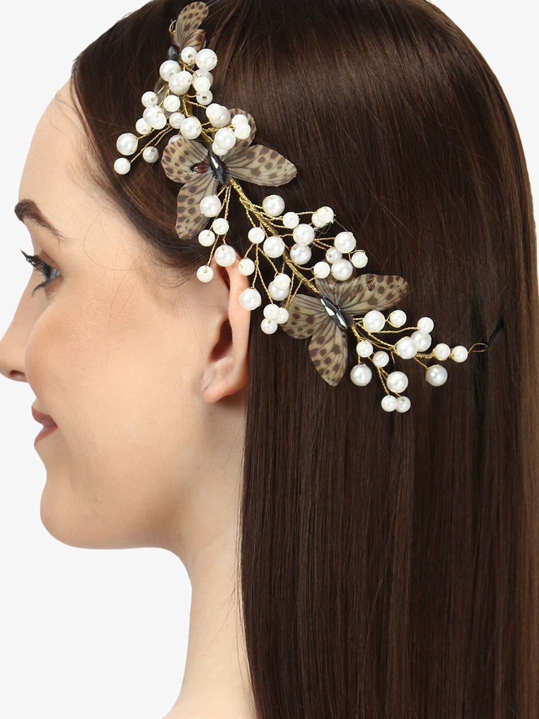 

Adwitiya Collection Women Gold-Toned Pearl Studded Butterfly Hair Accessory