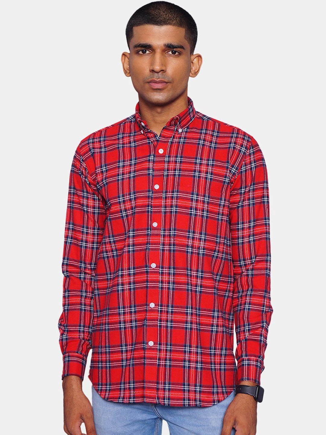 

Wintage Men Red & Navy Blue Opaque Checked Casual Shirt