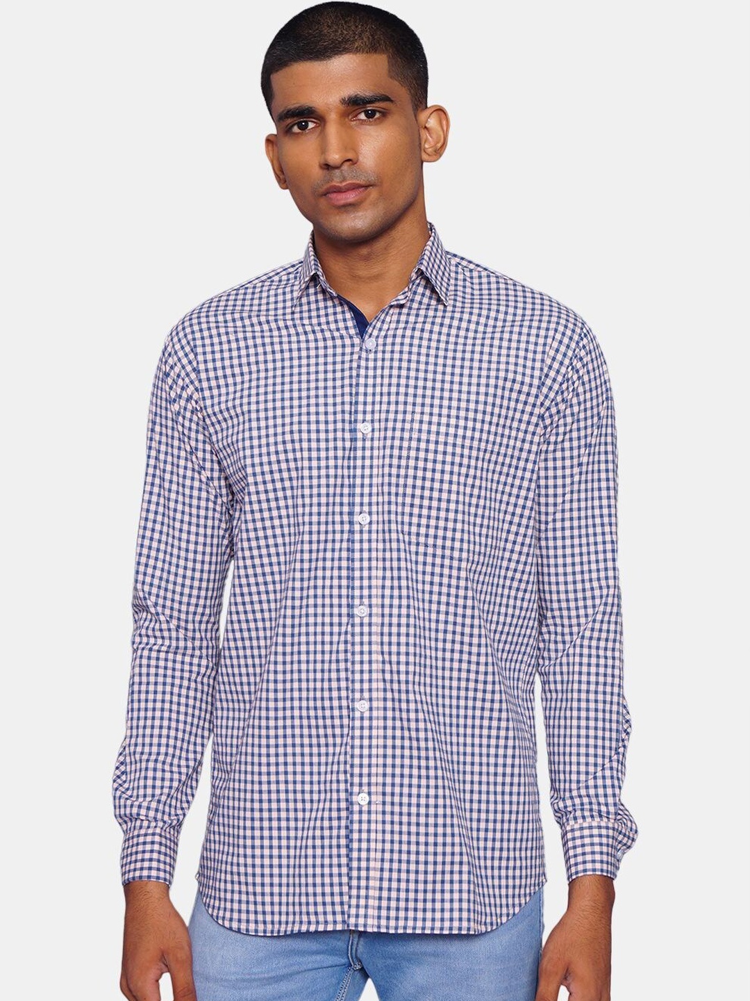 

Wintage Men Blue Opaque Checked Casual Shirt