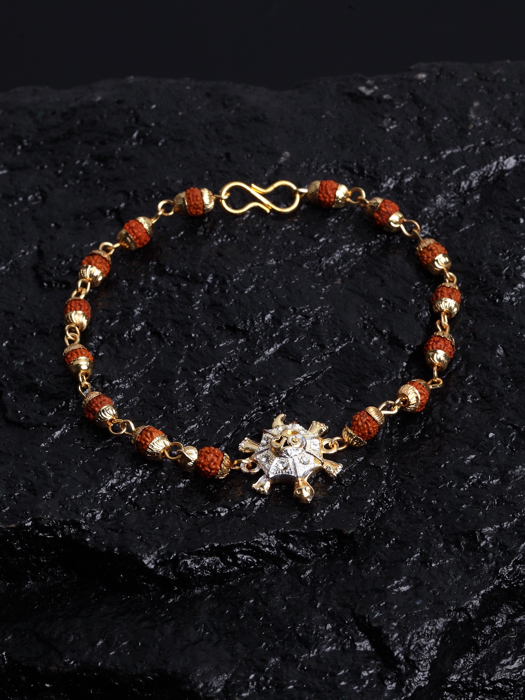 

PANASH Women Gold-Toned & Red Cubic Zirconia Rudraksha Tortoise Charm Bracelet