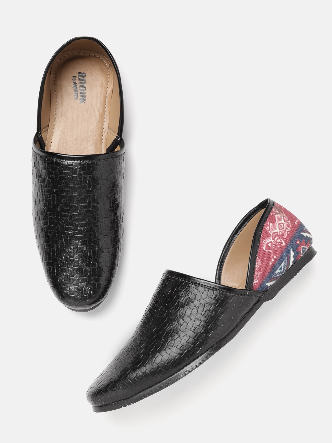 

Anouk Men Black Basket Weave Woven Design Mojaris