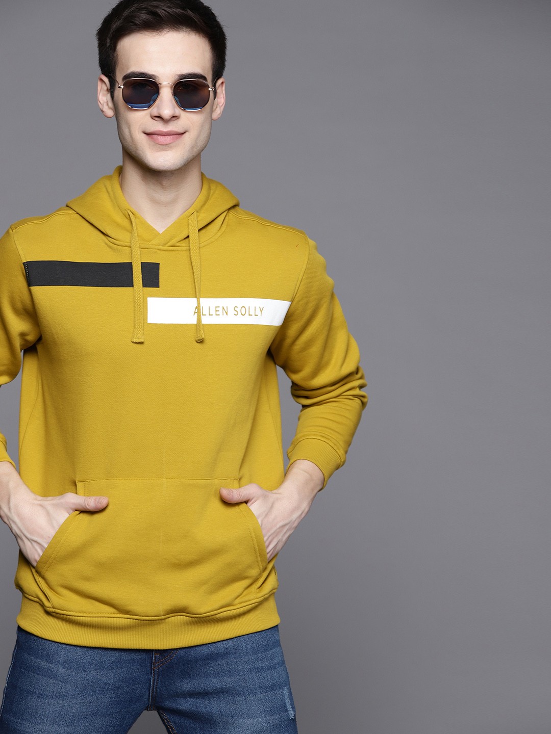 

Allen Solly Men Mustard Yellow Hooded Sweatshirt