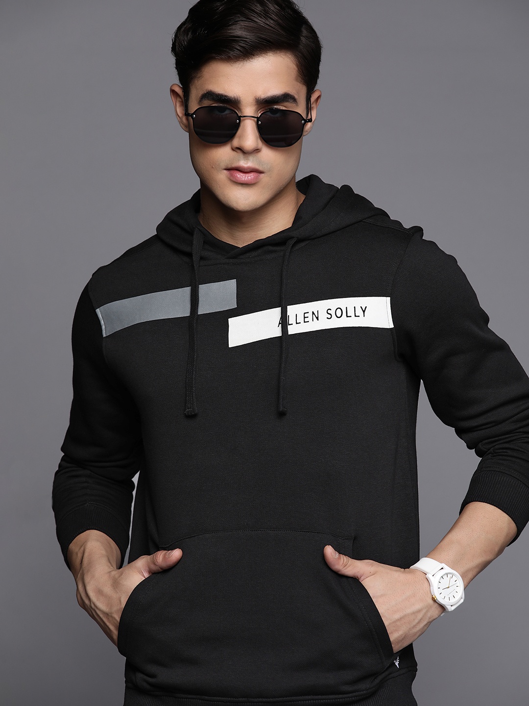 

Allen Solly Men Black Printed Detail Hooded Sweatshirt