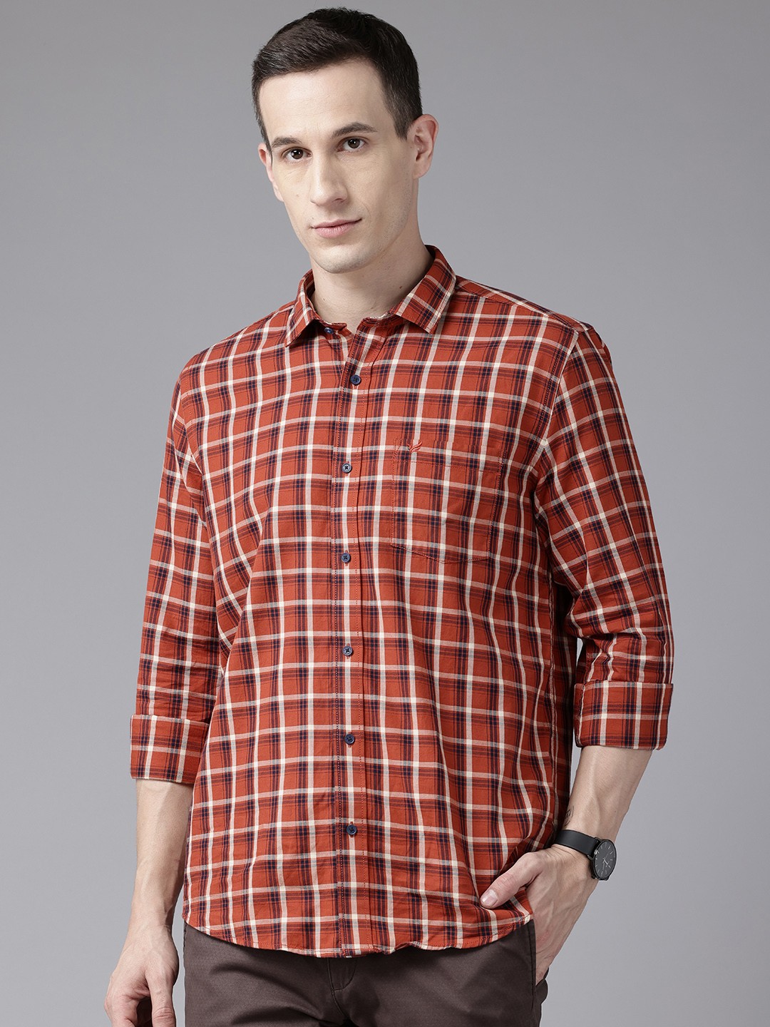 

Blackberrys Slim Fit Pure Cotton Checked Shirt, Brown