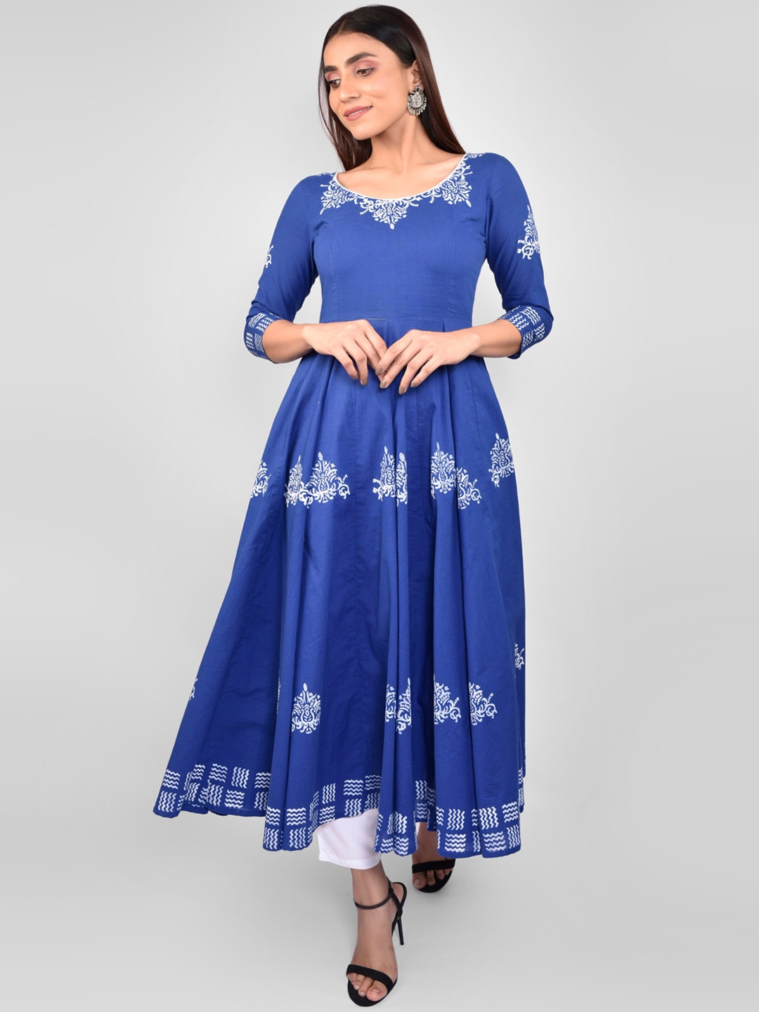 

Indi INSIDE Women Blue Ethnic Motifs Block Printed Anarkali Kurta