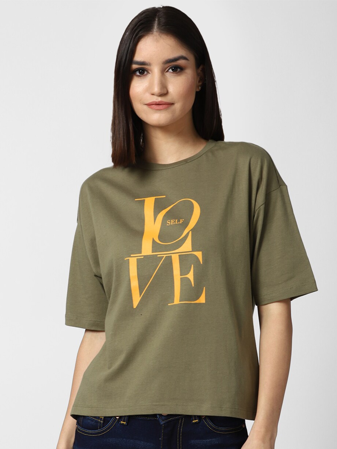 

FOREVER 21 Woman Olive Green Extended Sleeves Regular Top