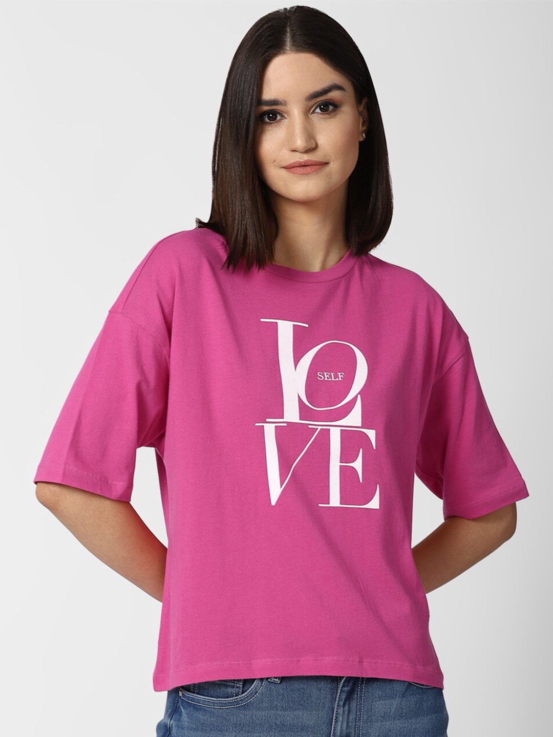 

FOREVER 21 Women Pink Printed Top