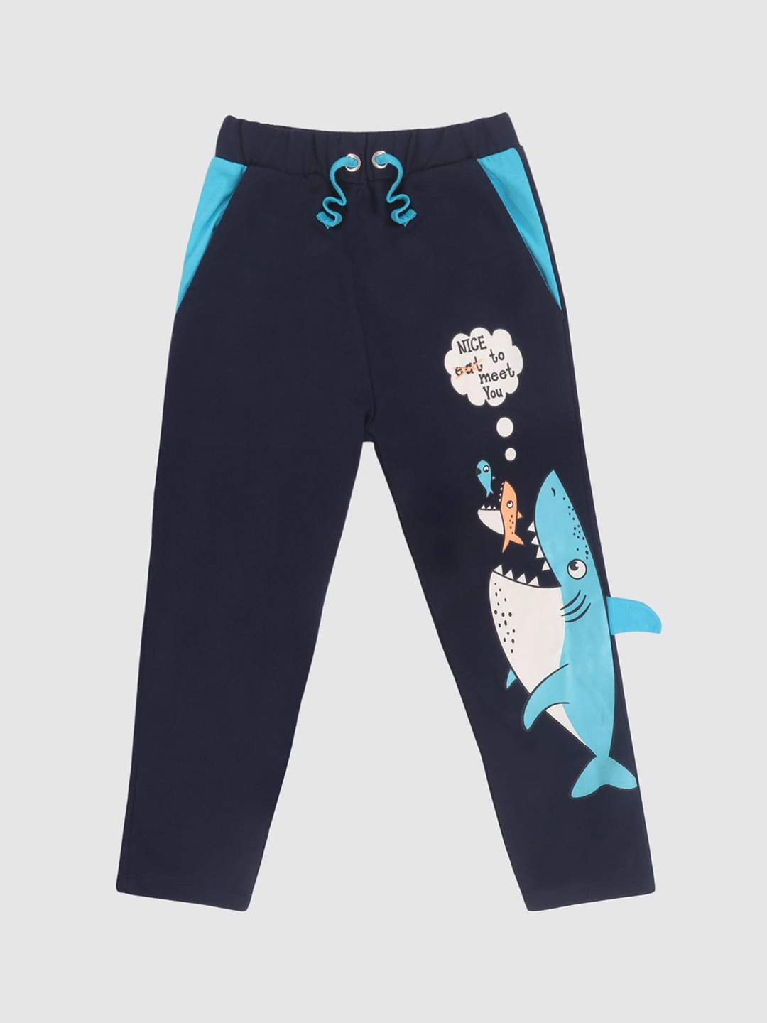 

Lazy Shark Boys Blue & White Printed Cotton Track Pants