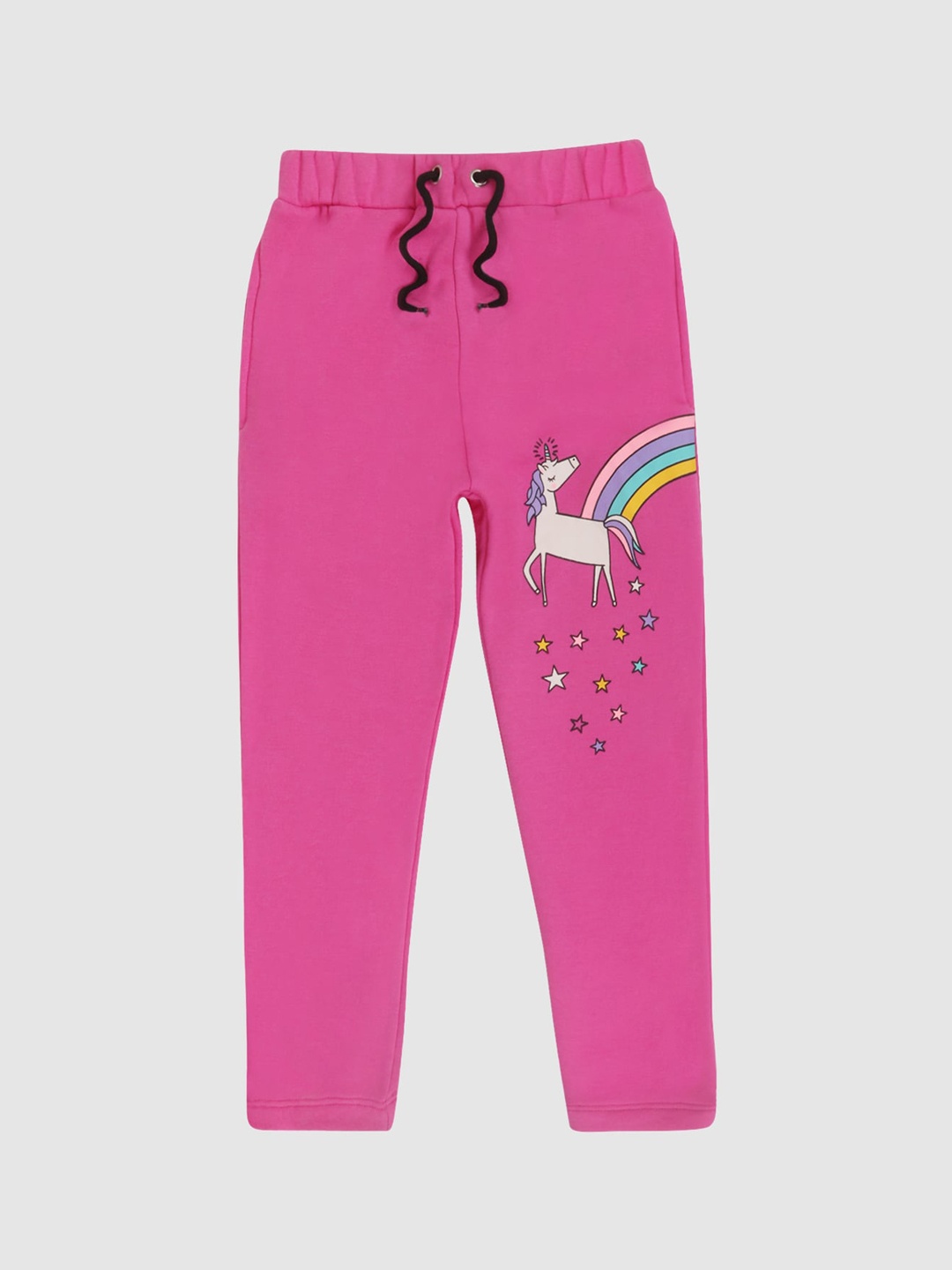 

Lazy Shark Girls Pink & White Unicorn Printed Cotton Track Pants