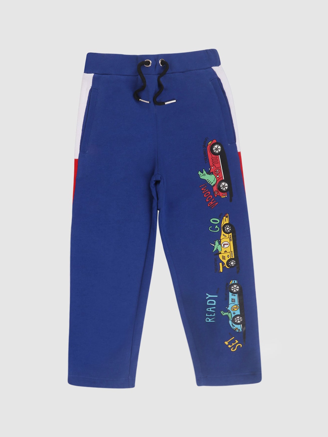 

Lazy Shark Boys Navy Blue & Red Printed Cotton Track Pants