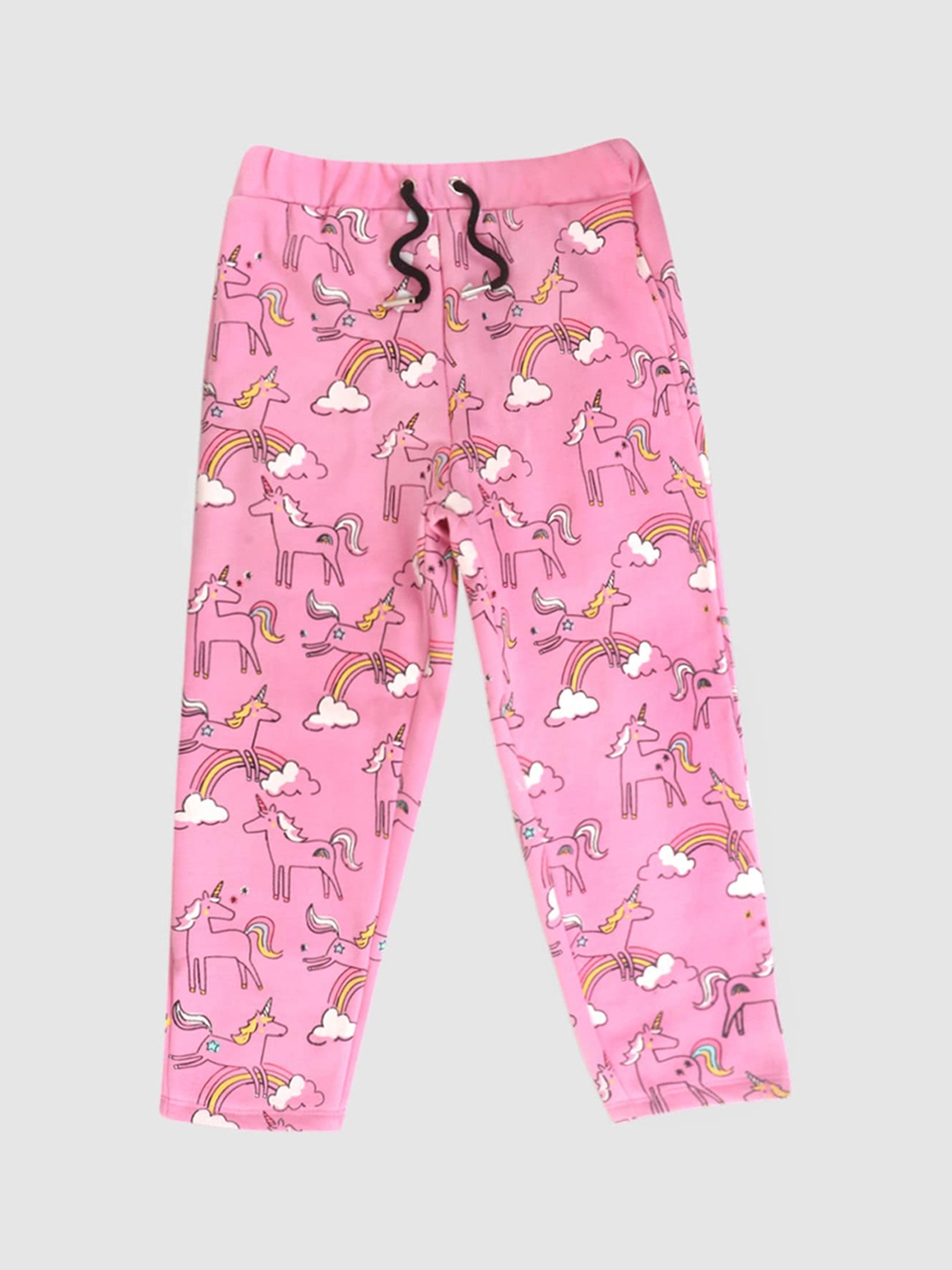 

Lazy Shark Girls Pink & White Unicorn Printed Cotton Track Pants