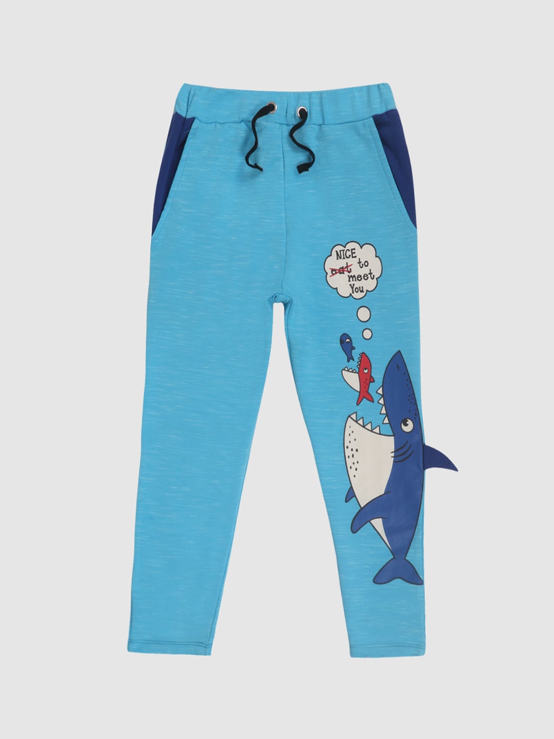 

Lazy Shark Boys Blue & White Graphic Printed Cotton Track Pants