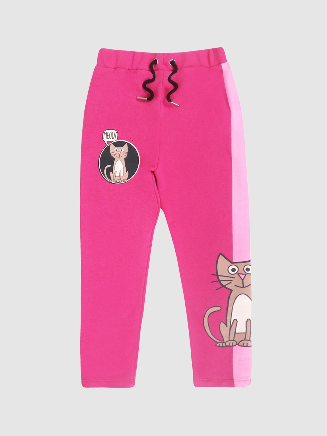 

Lazy Shark Girls Pink & Beige Printed Cotton Track Pants