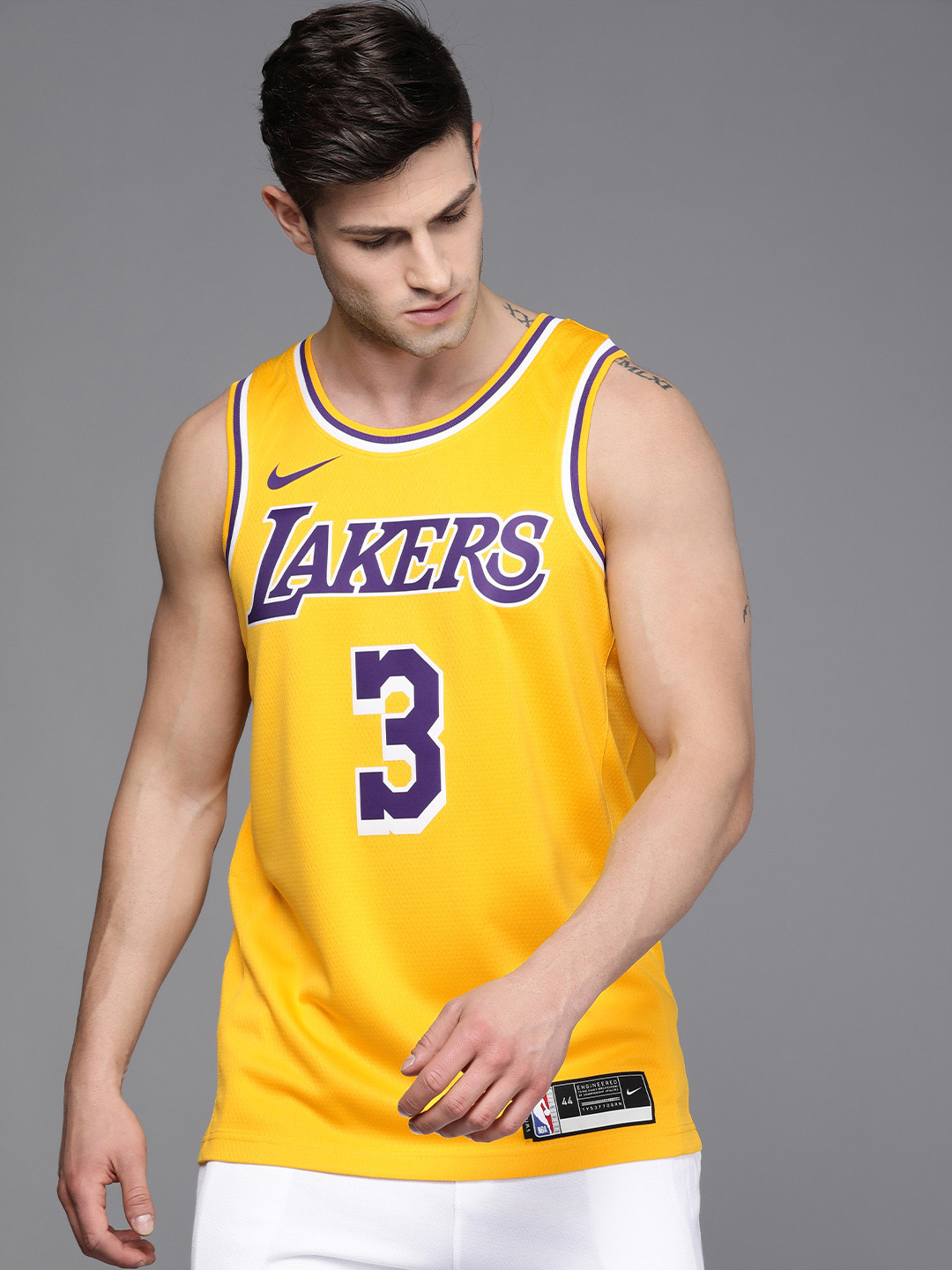 

Nike Men Yellow Anthony Davis Los Angeles Lakers ICON Dri-FIT SWGMN 20 Basketball T-shirt
